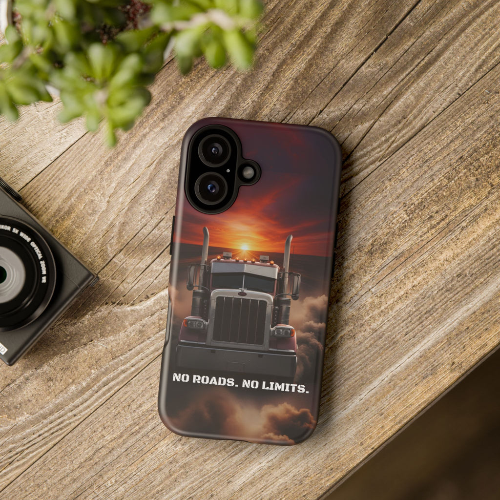 Truck Phone Case — "No Roads. No Limits." Sunset Semi Truck Protective Case