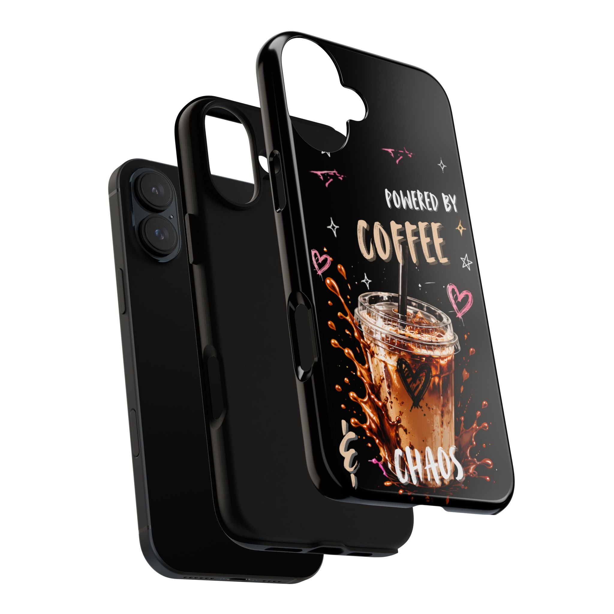 Phone Case — "Powered by Coffee & Chaos" Iced Coffee Protective Cover