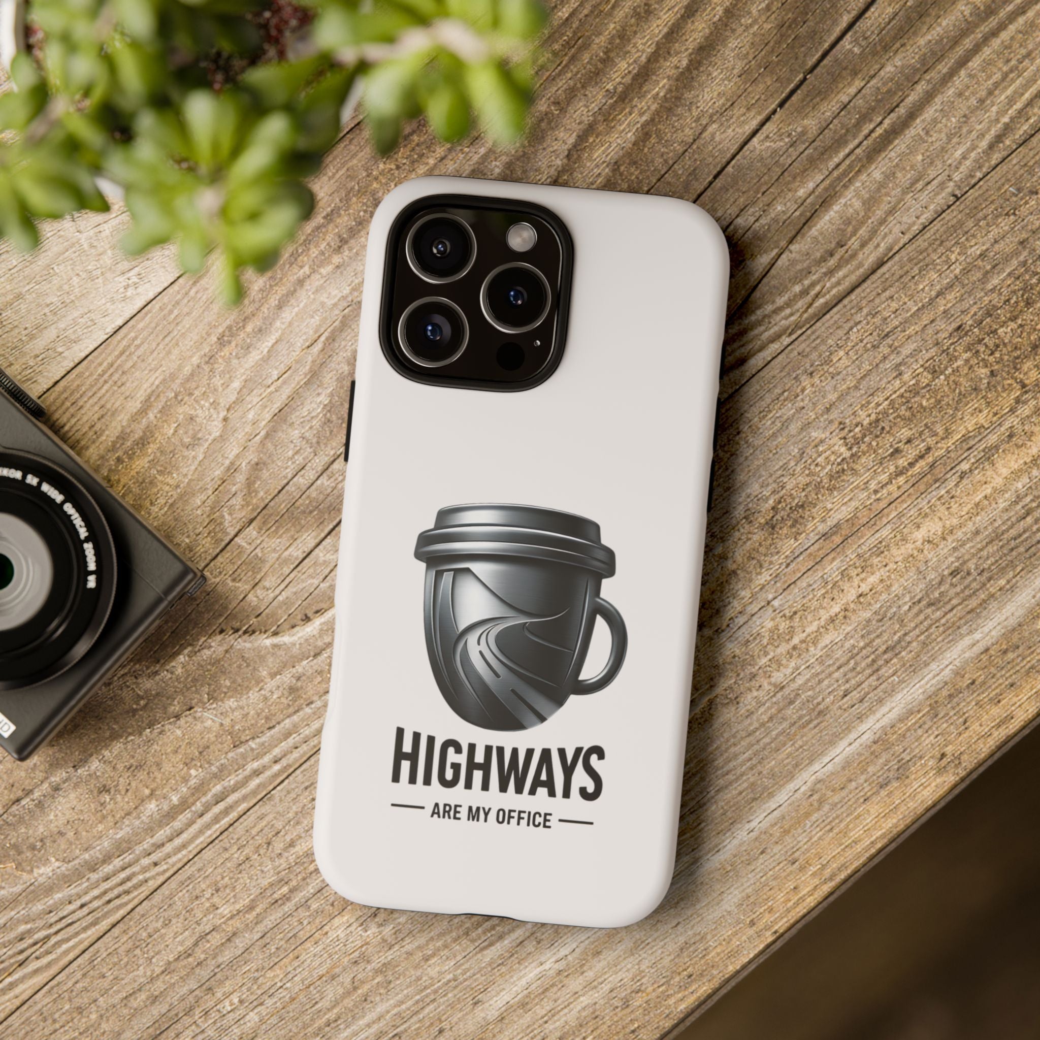 Hard Shell Phone Case — “Highways Are My Office” Travel Coffee Design