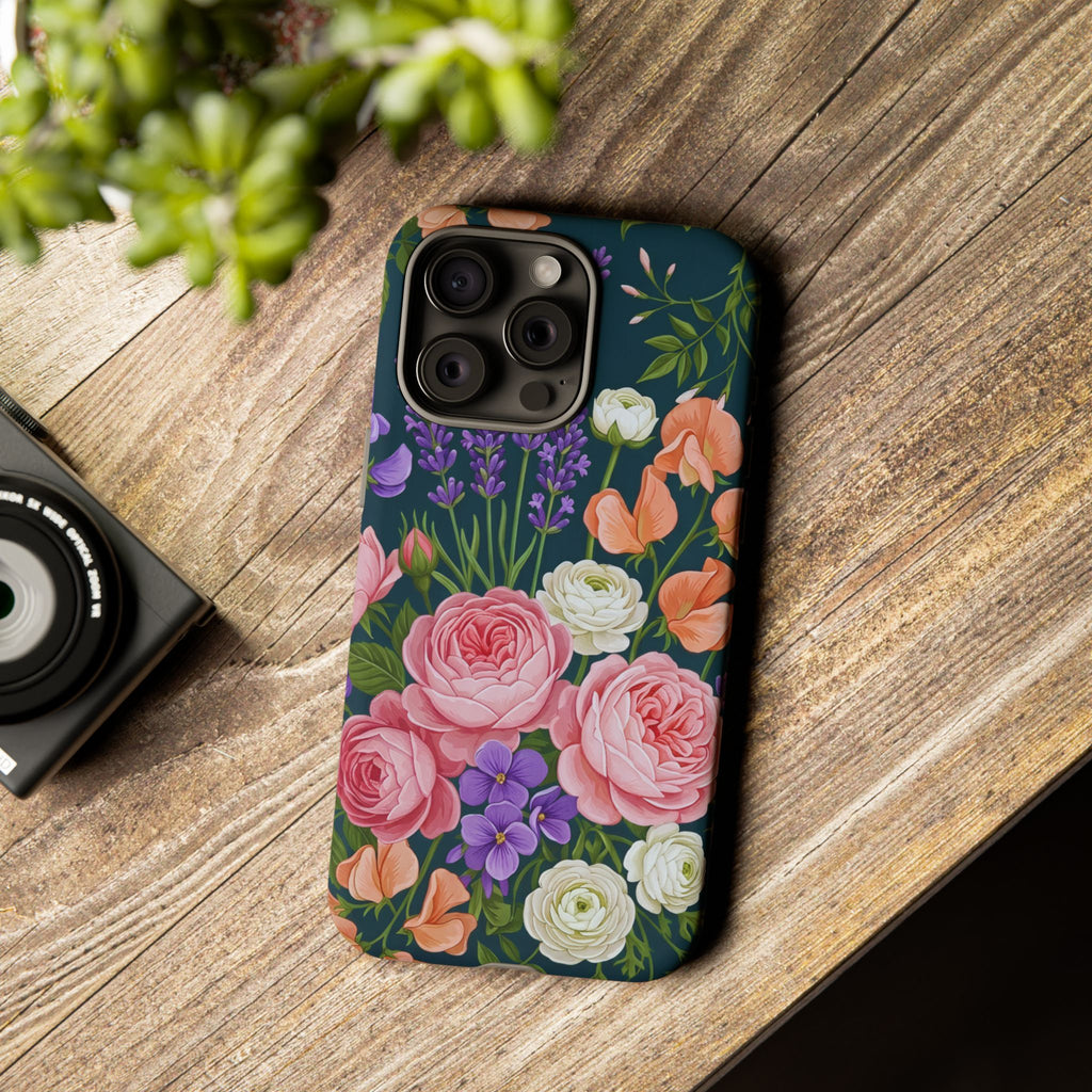 Floral Bouquet Phone Case — Vintage Roses & Lavender Protective Cover