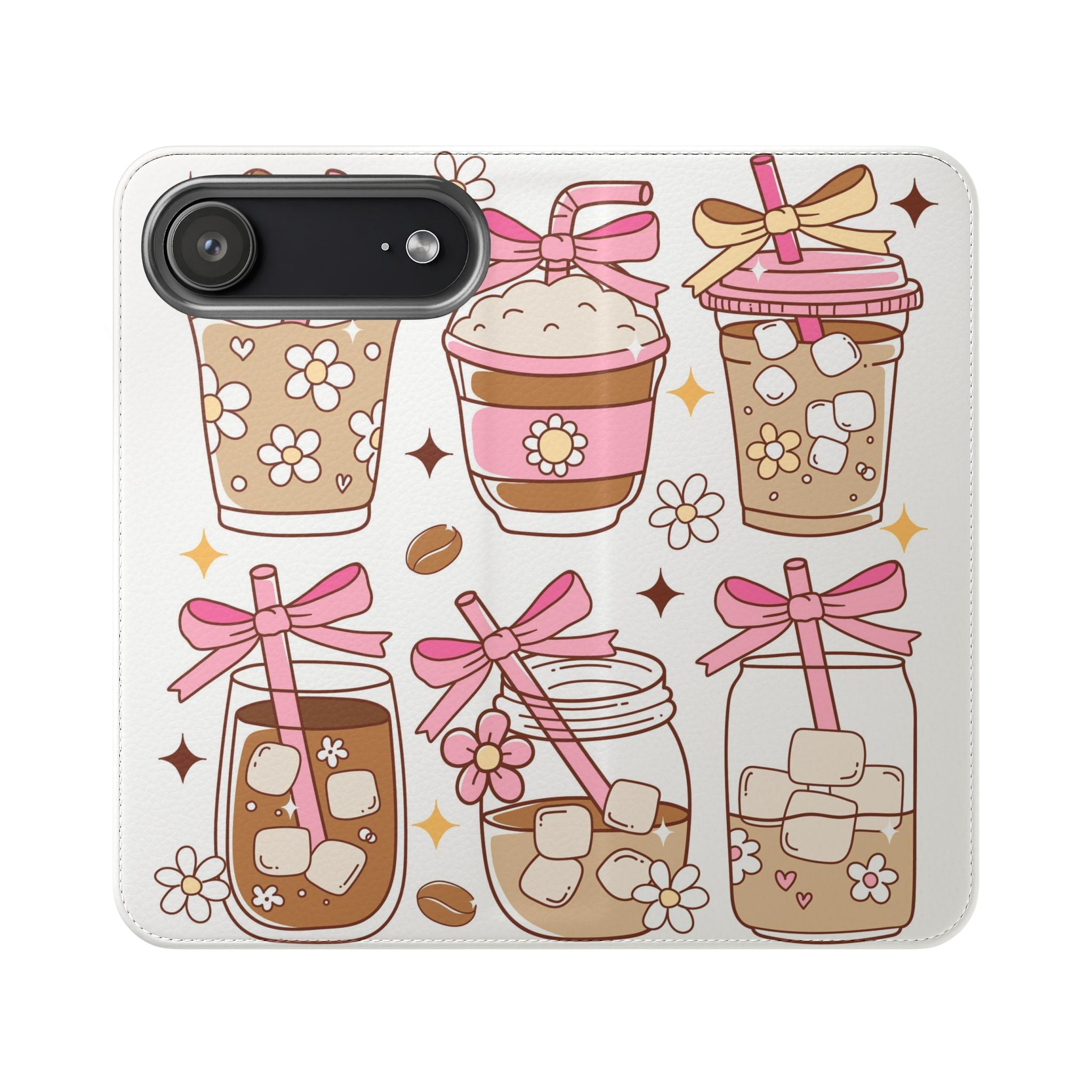 Cute Coffee & Latte Flip Phone Case – Cozy Boba & Dessert Wallet Cover