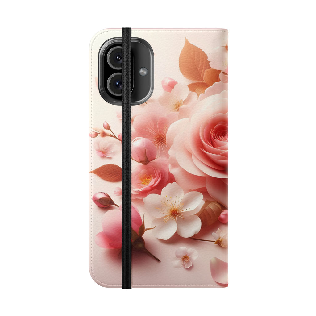 Floral Rose Flip Case — Pink Blossom Wallet Phone Cover