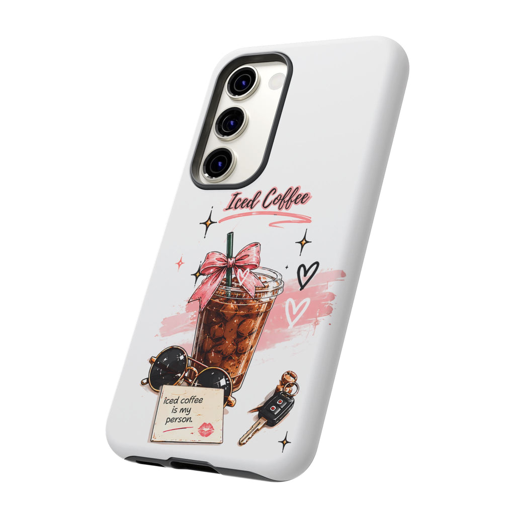 Iced Coffee Phone Case – Cute Pink Boba Design ("Iced coffee is my person")
