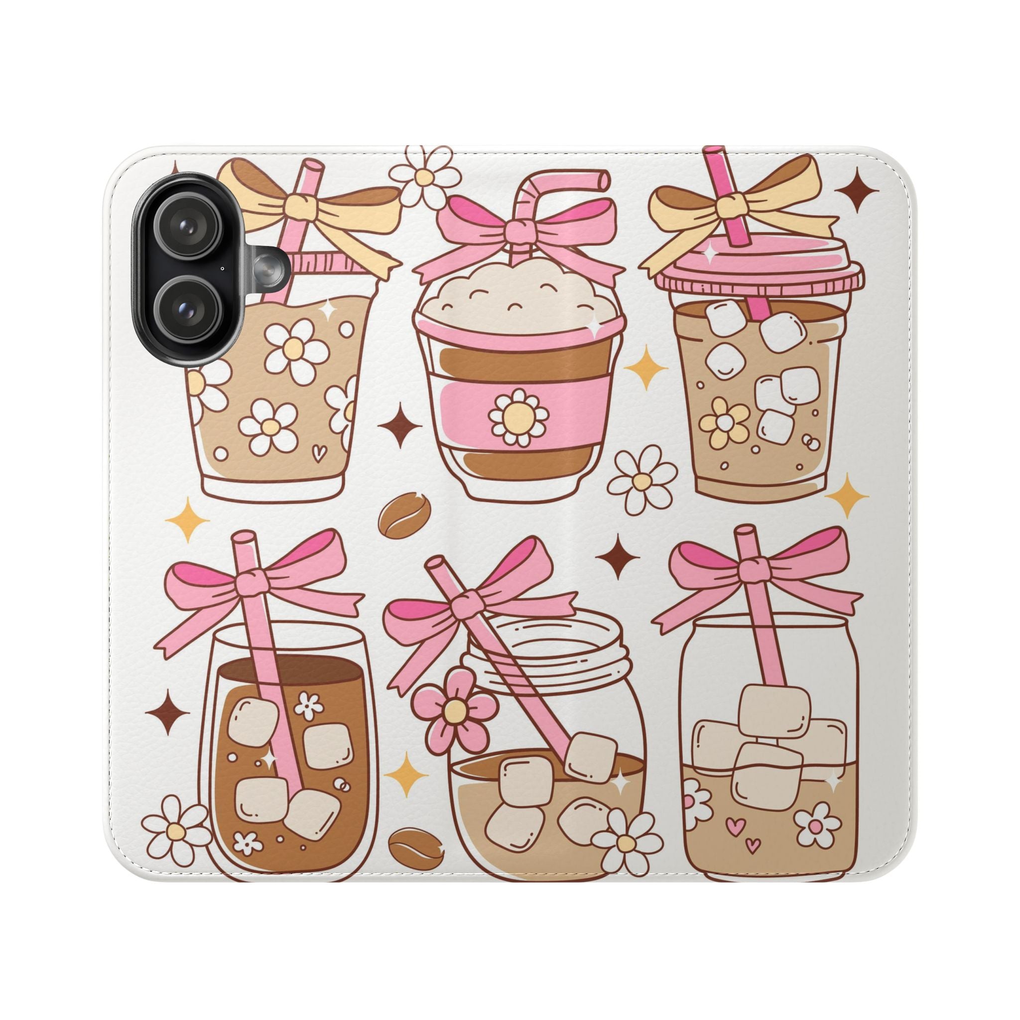 Cute Coffee & Latte Flip Phone Case – Cozy Boba & Dessert Wallet Cover