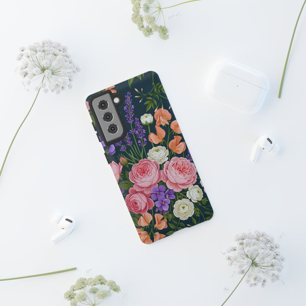 Floral Bouquet Phone Case — Vintage Roses & Lavender Protective Cover
