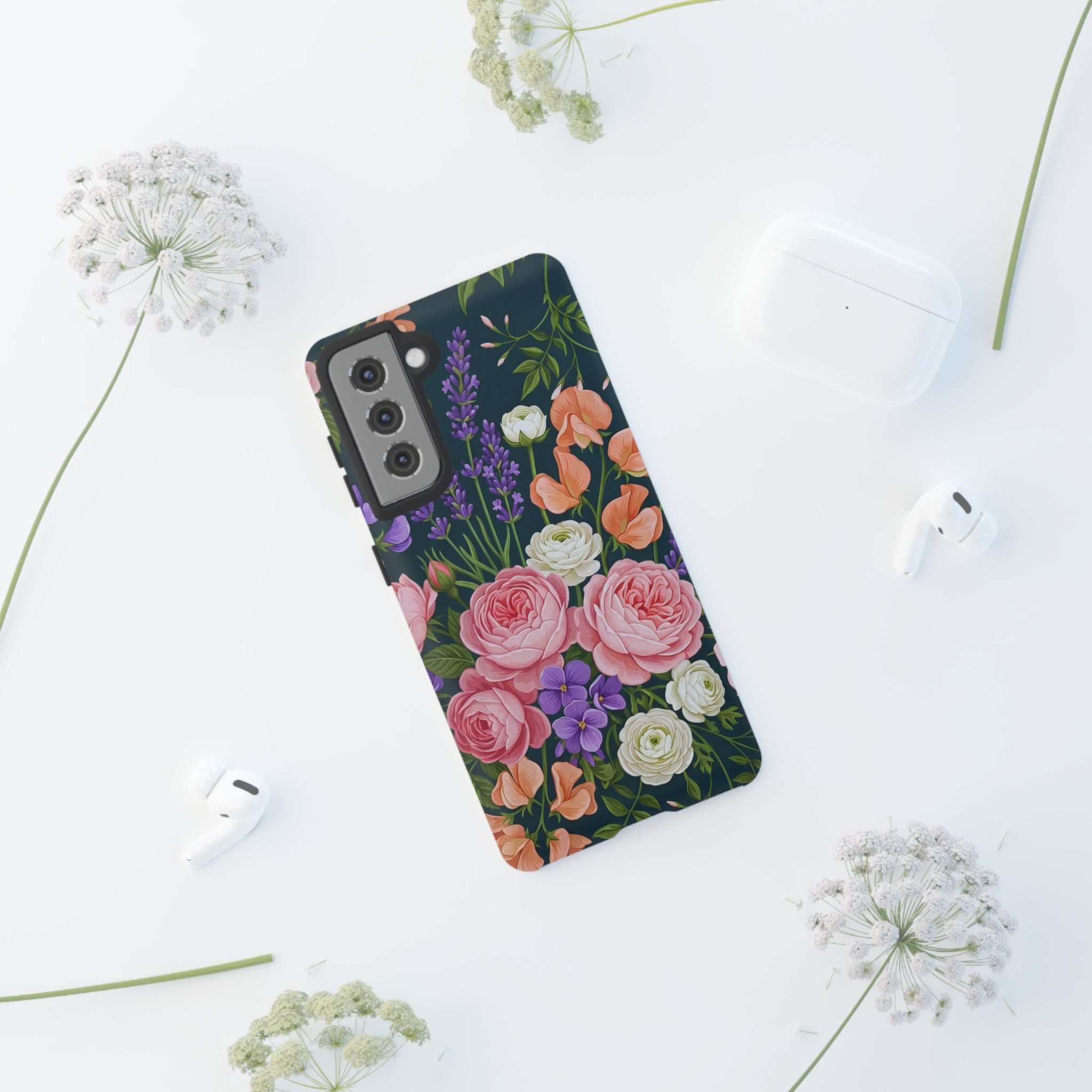 Floral Bouquet Phone Case — Vintage Roses & Lavender Protective Cover