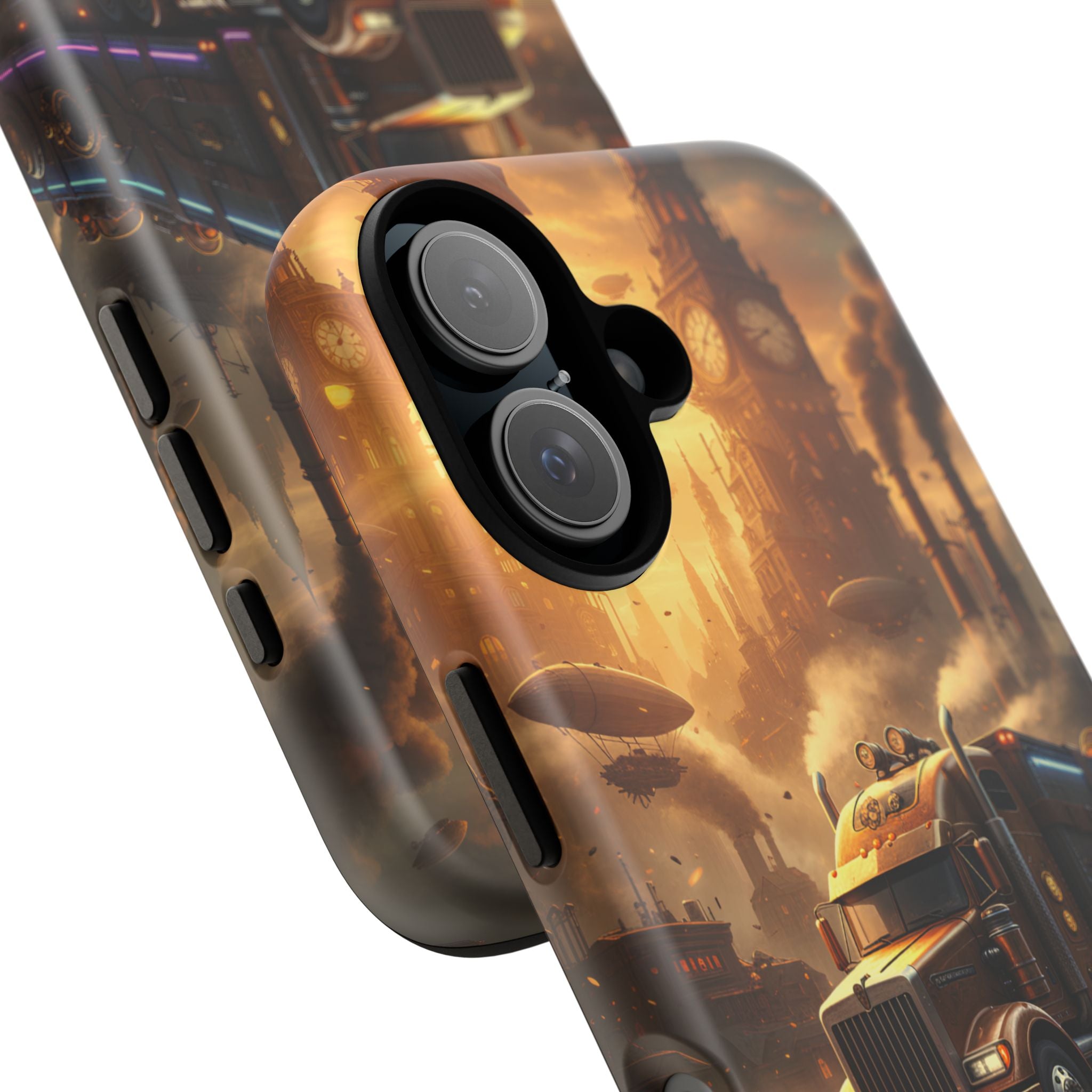 Steampunk Freightliner Phone Case — Rugged Trucking Cityscape iPhone Cover