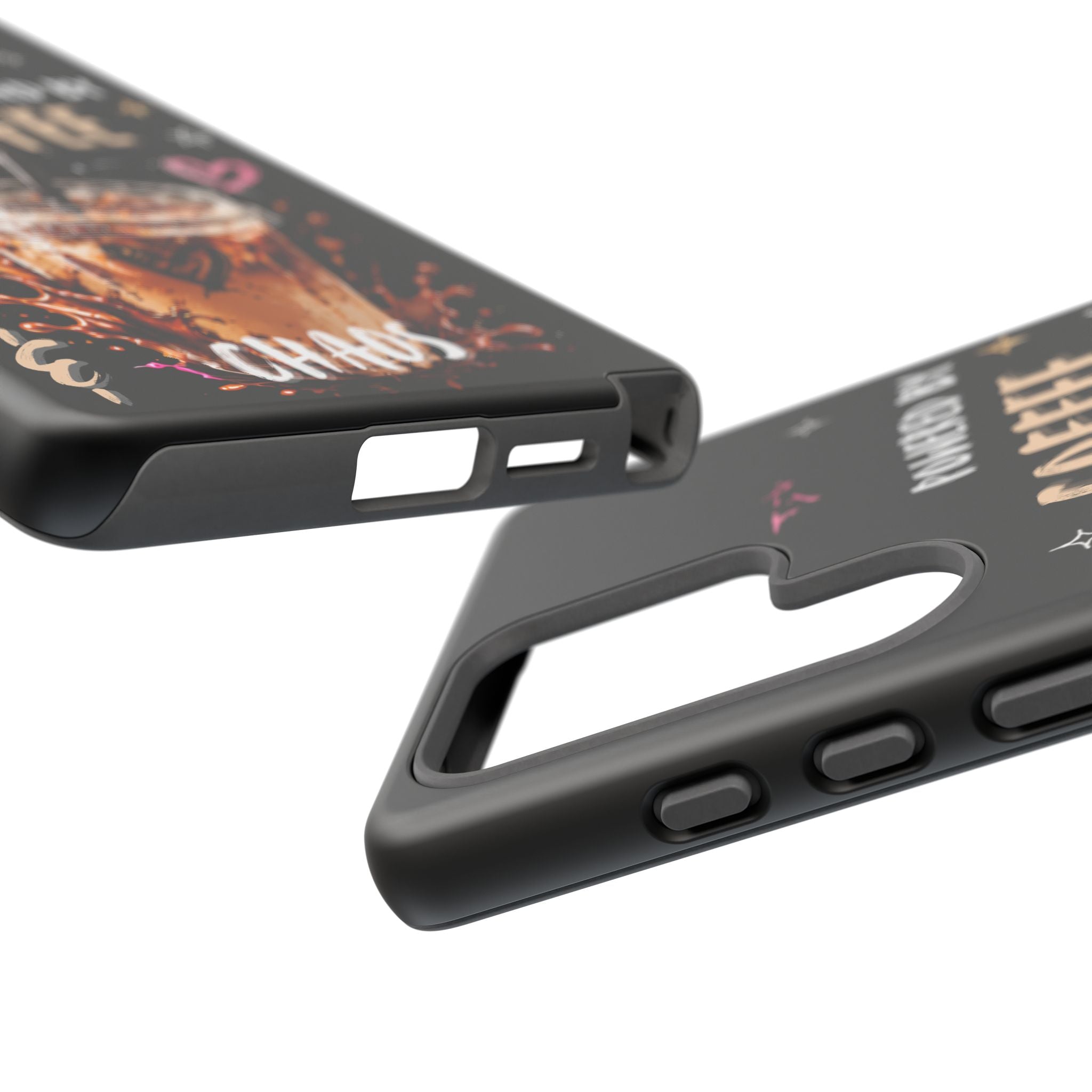 Phone Case — "Powered by Coffee & Chaos" Iced Coffee Protective Cover