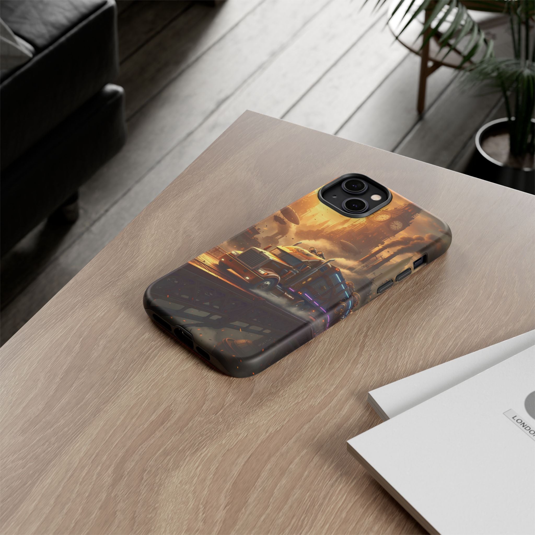 Steampunk Freightliner Phone Case — Rugged Trucking Cityscape iPhone Cover