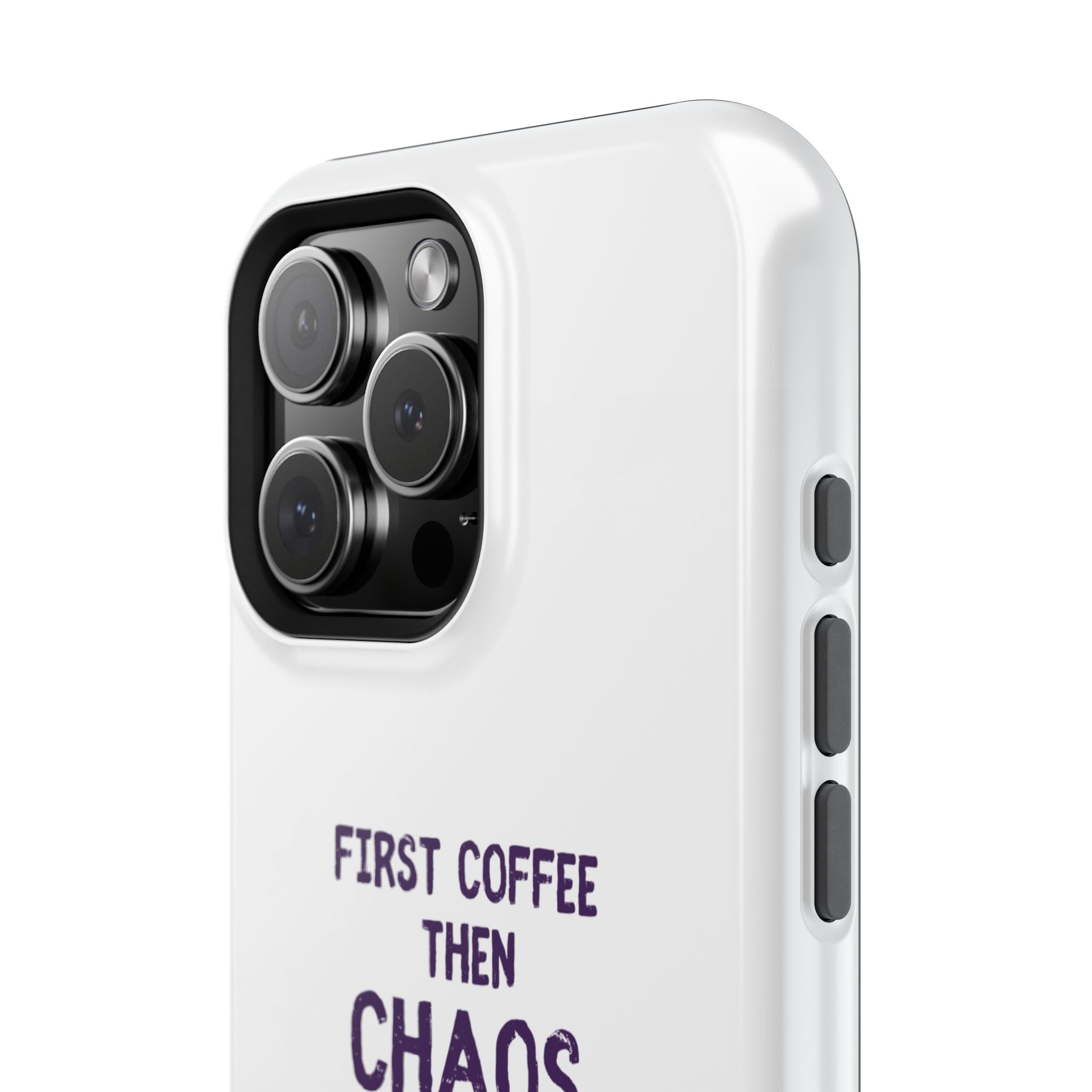 Impact-Resistant Phone Case — "First Coffee Then Chaos" Cute Lizard Coffee Design