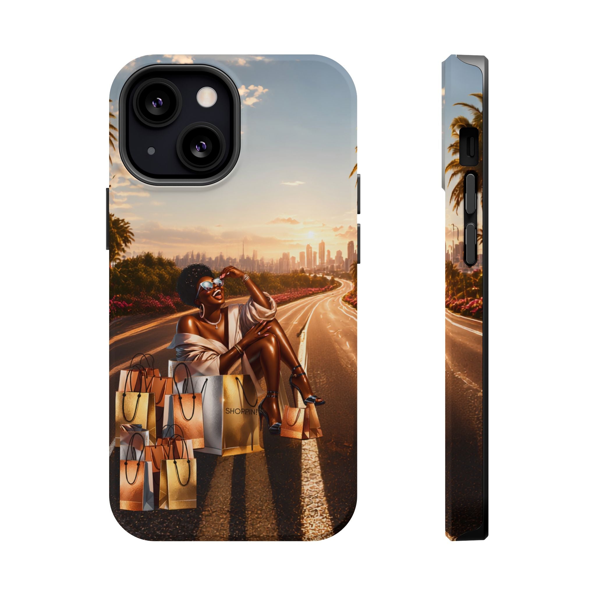 Phone Case - 'Retail Therapy' Magnetic Impact-Resistant Case, Sunset Shopping Design