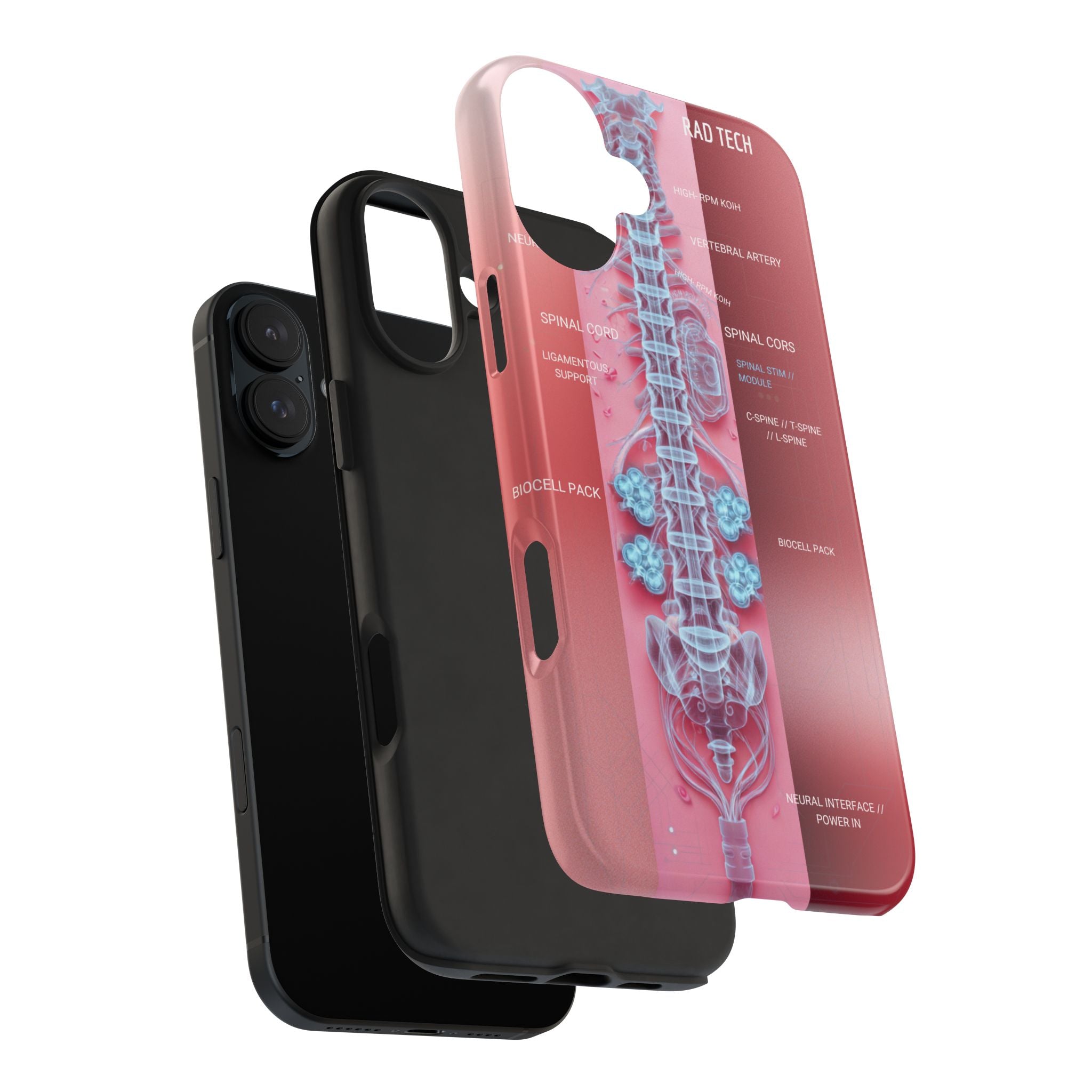 Anatomical Spine Tough Phone Case — Medical X-Ray Design, ‘Spinal Cord’ Labelled