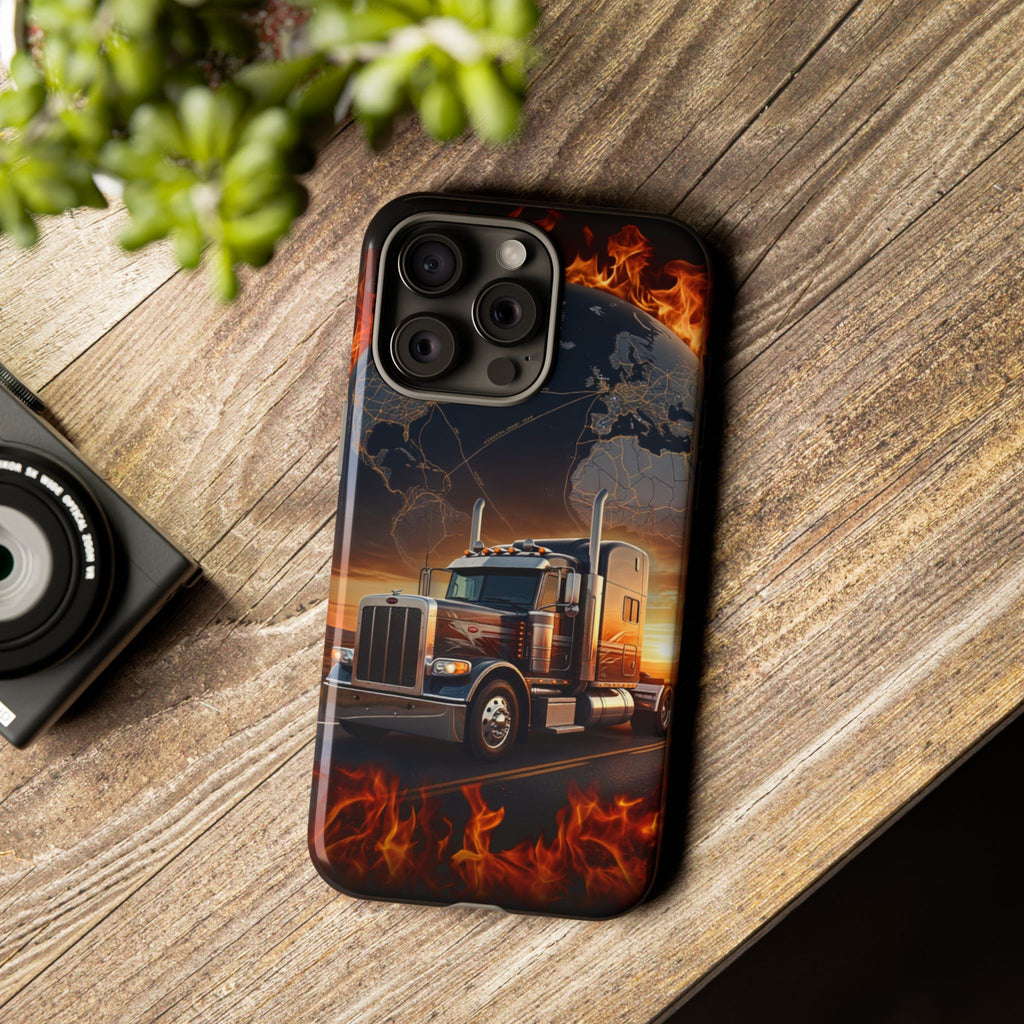 Truck Flames Phone Case — Bold Semi-Truck Globe Design