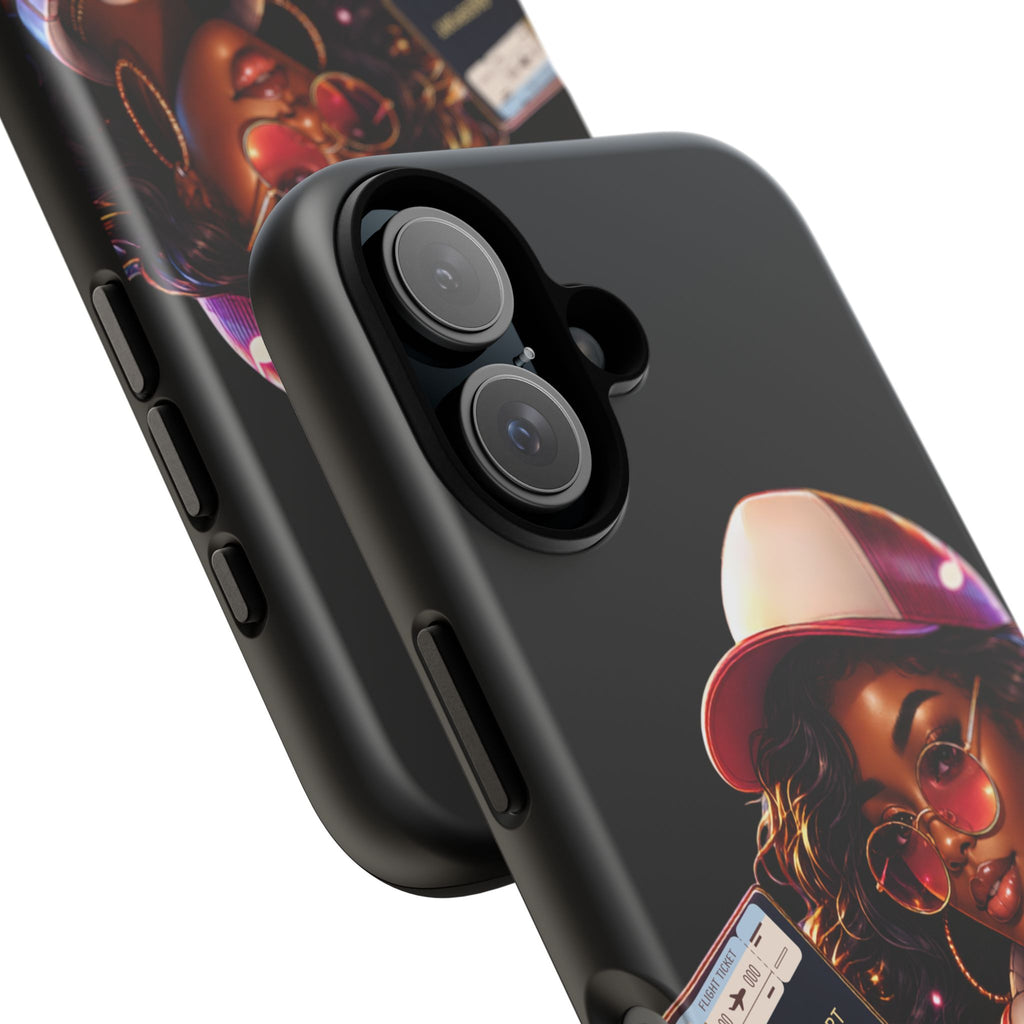 Tough Case – Stylized Urban Girl Phone Case with Headphones & Passport