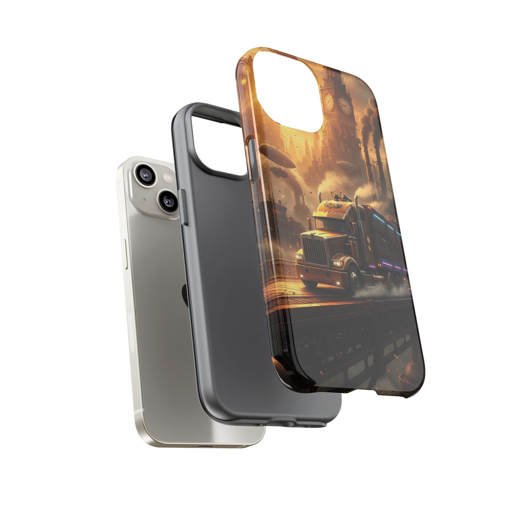 Steampunk Freightliner Phone Case — Rugged Trucking Cityscape iPhone Cover