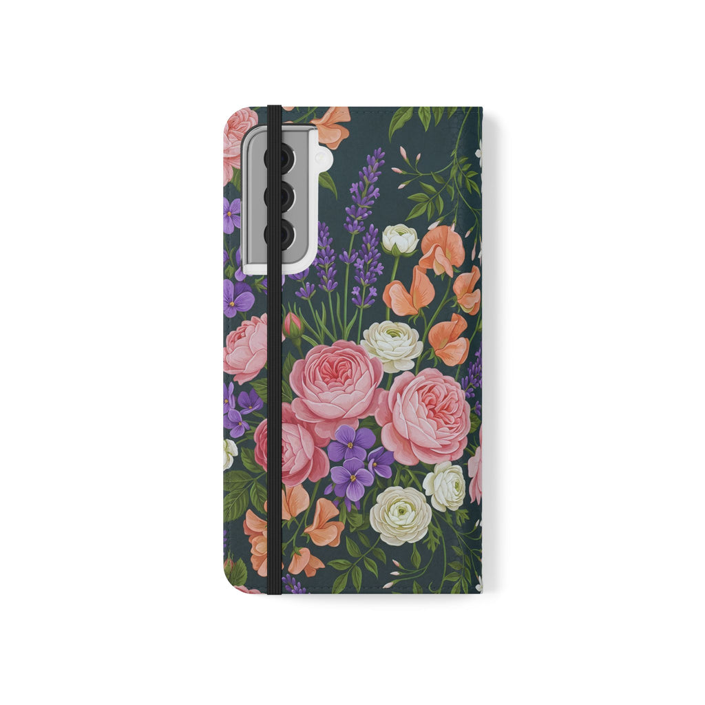 Floral Flip Phone Case -Wallet Cover with Card Slots