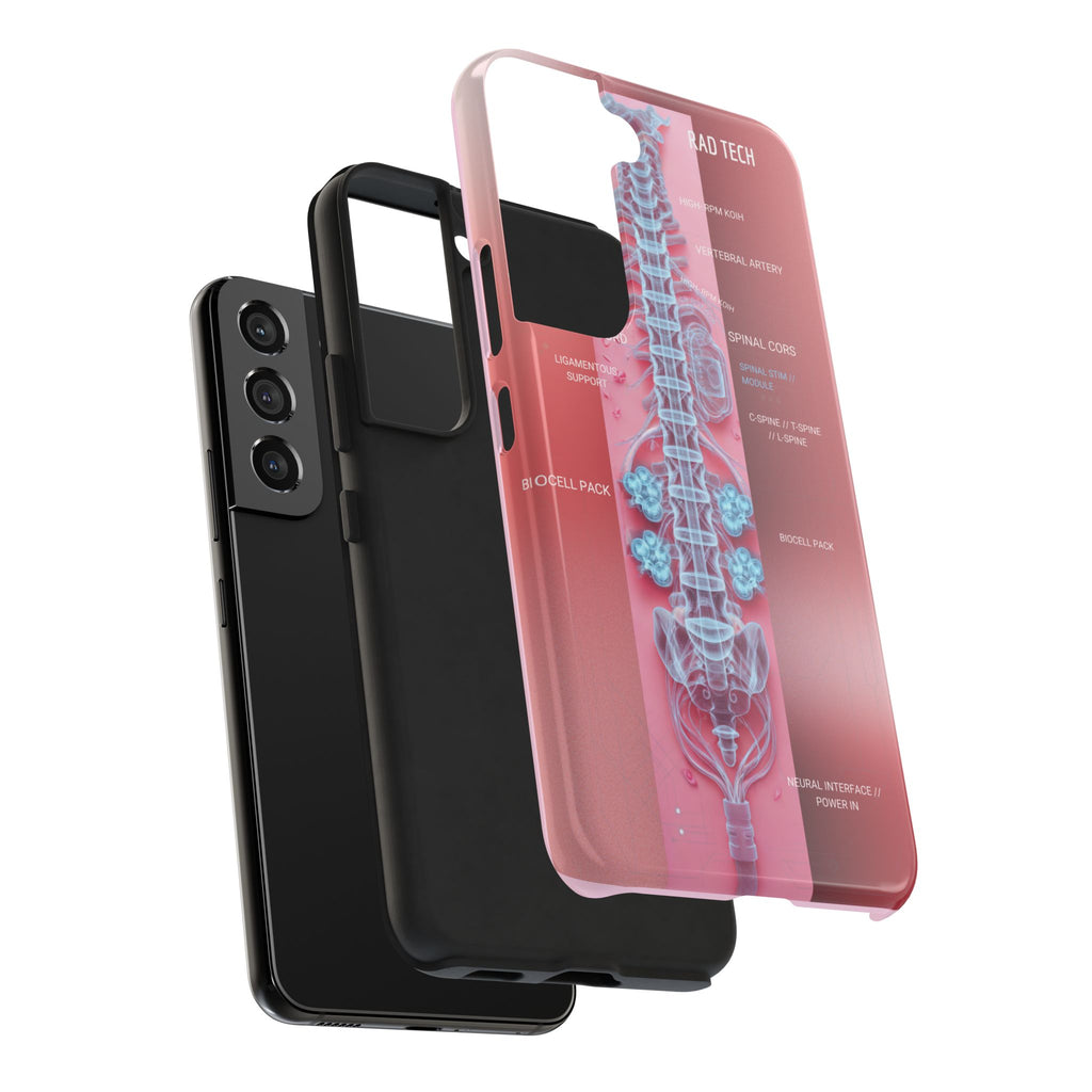Anatomical Spine Tough Phone Case — Medical X-Ray Design, ‘Spinal Cord’ Labelled