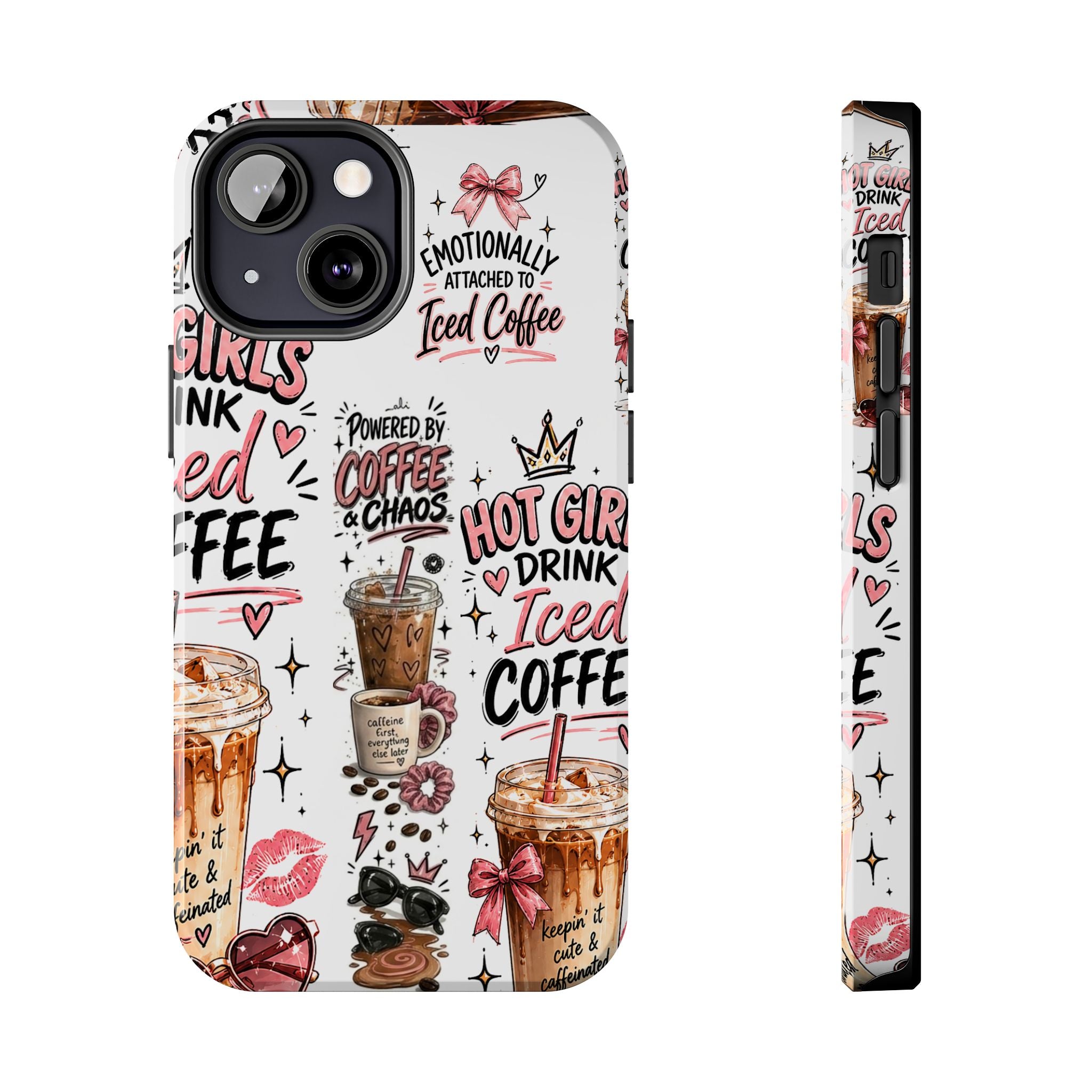 Iced Coffee Pattern Phone Case – "Powered by Coffee & Chaos" Tough Protective Case