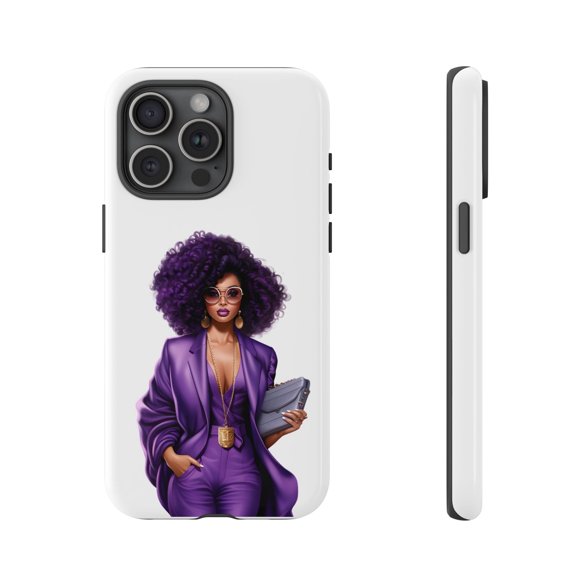 Purple Power Woman Phone Case — Afro Chic Businesswoman Protective Phone Cover