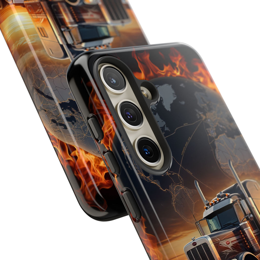 Truck Flames Phone Case — Bold Semi-Truck Globe Design