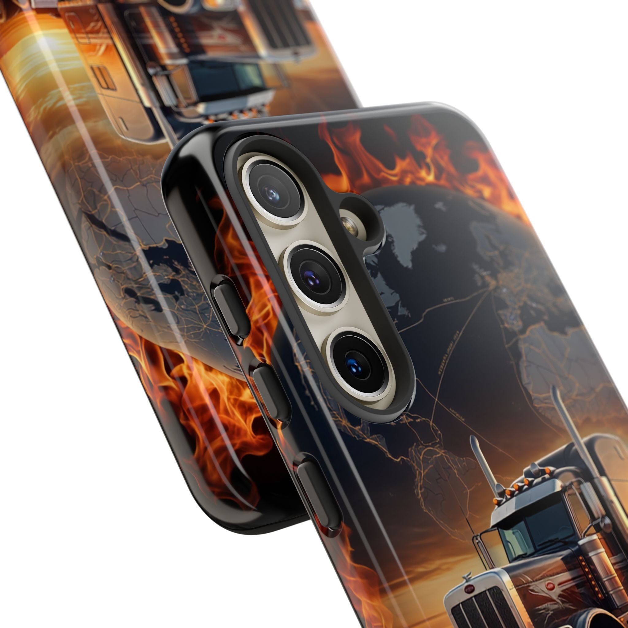 Truck Flames Phone Case — Bold Semi-Truck Globe Design