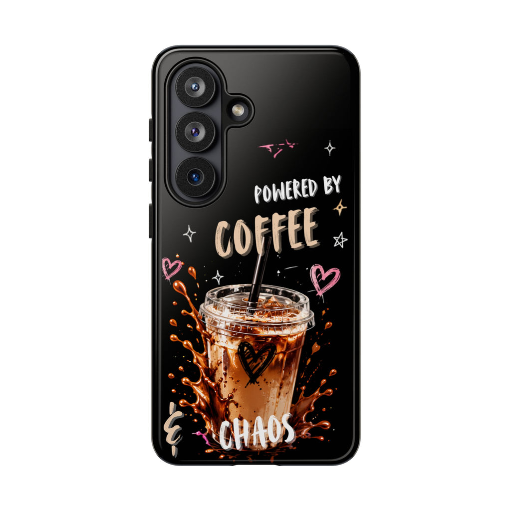 Phone Case — "Powered by Coffee & Chaos" Iced Coffee Protective Cover