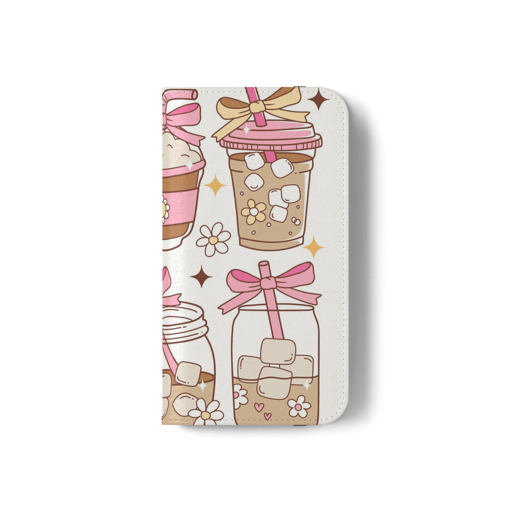 Cute Coffee & Latte Flip Phone Case – Cozy Boba & Dessert Wallet Cover