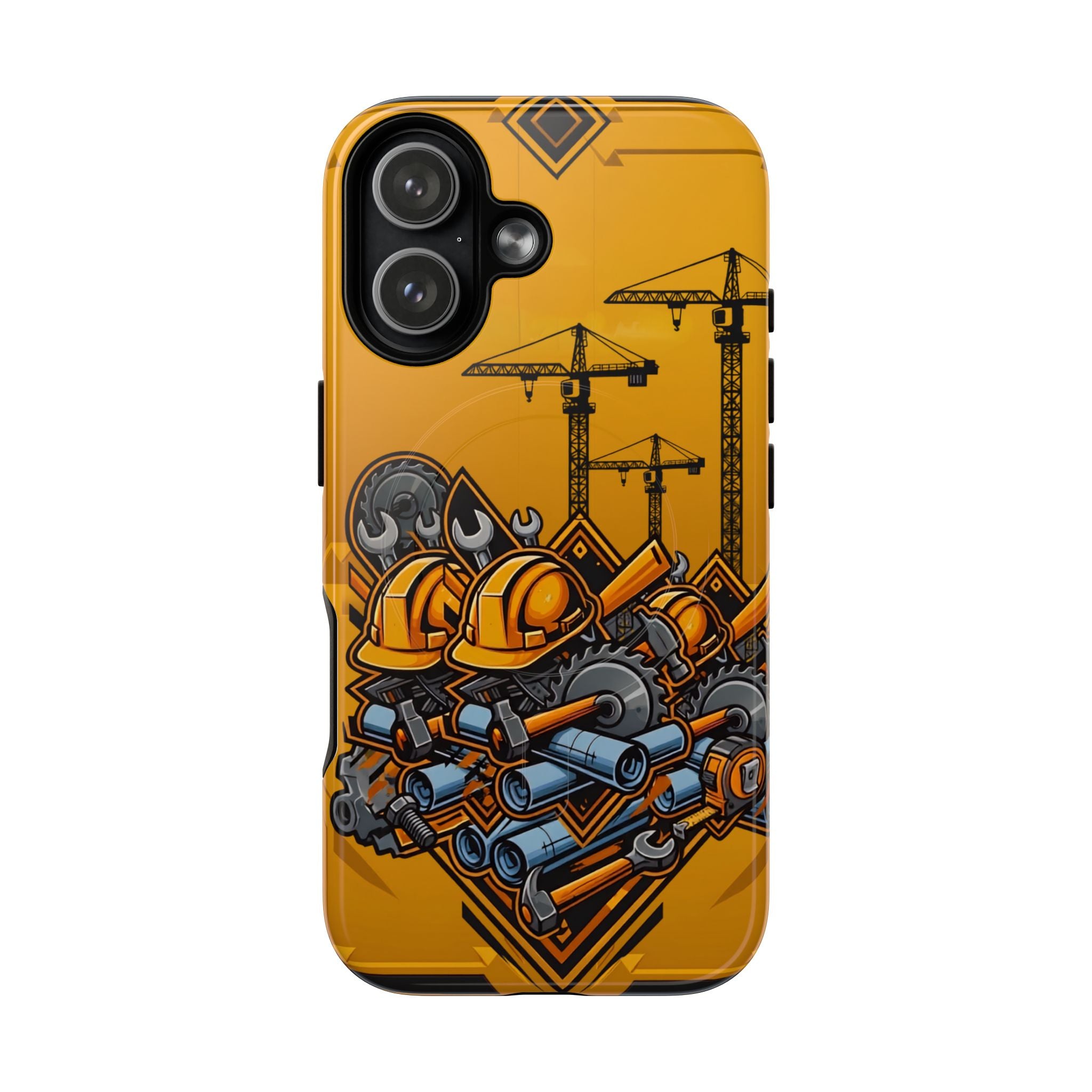 Construction Gear Tough Magnetic Phone Case — Worker Helmet & Tools Design