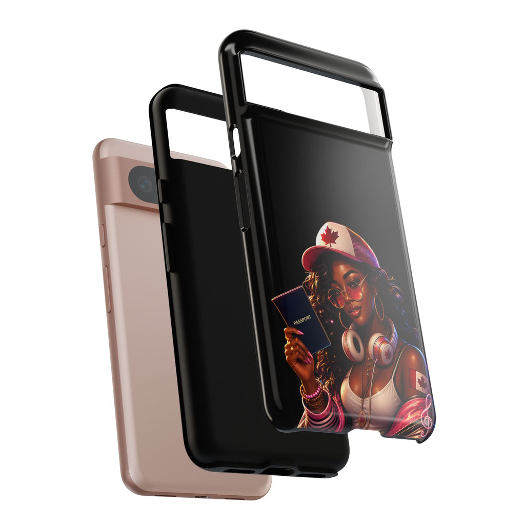 Canadian Vibes Phone Case — Afrobeat Girl with Headphones & Passport Design