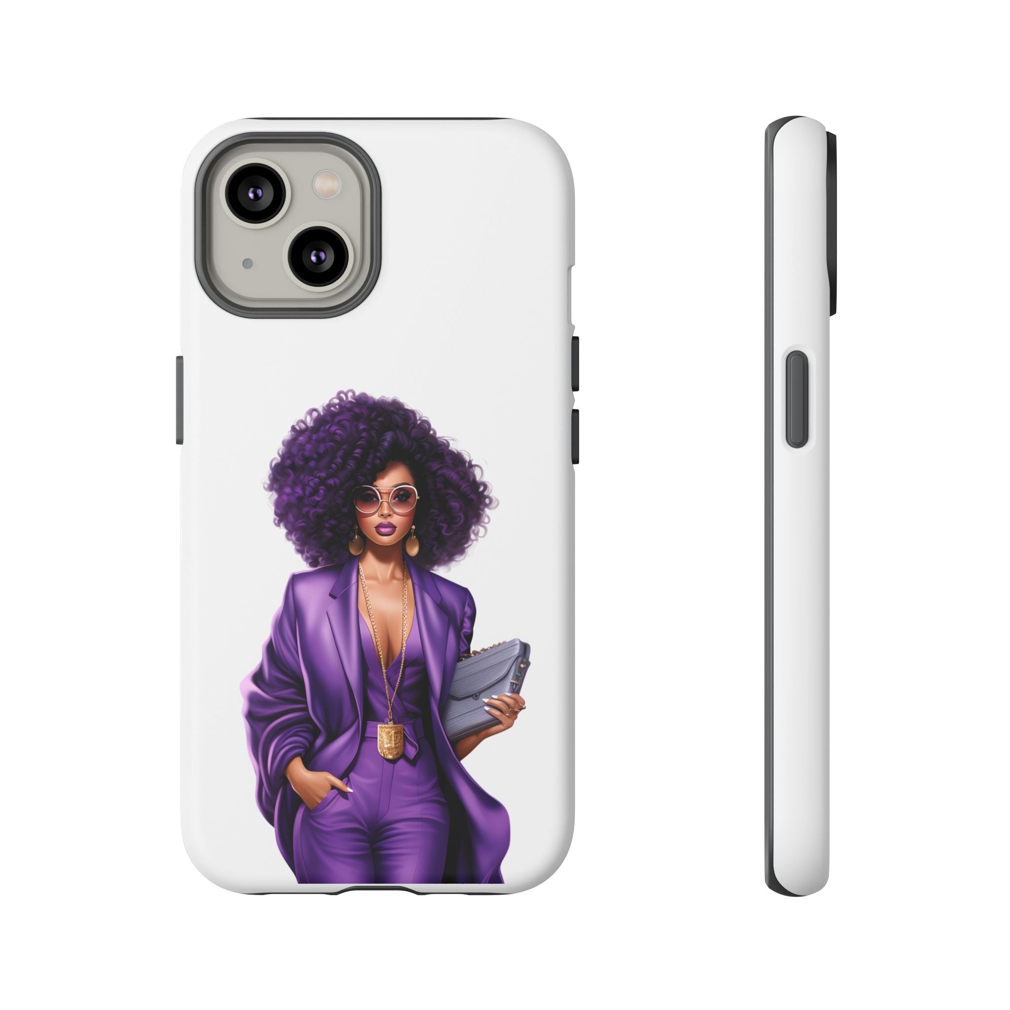 Purple Power Woman Phone Case — Afro Chic Businesswoman Protective Phone Cover