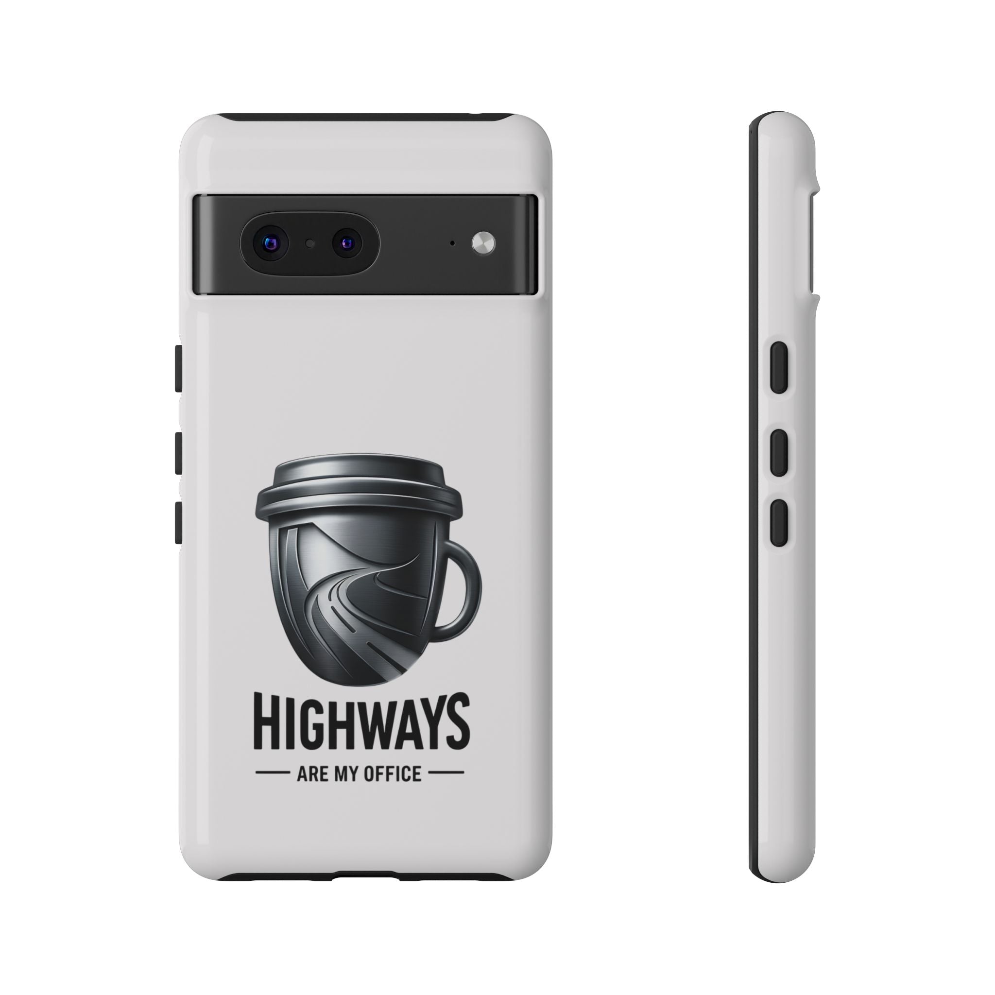 Hard Shell Phone Case — “Highways Are My Office” Travel Coffee Design
