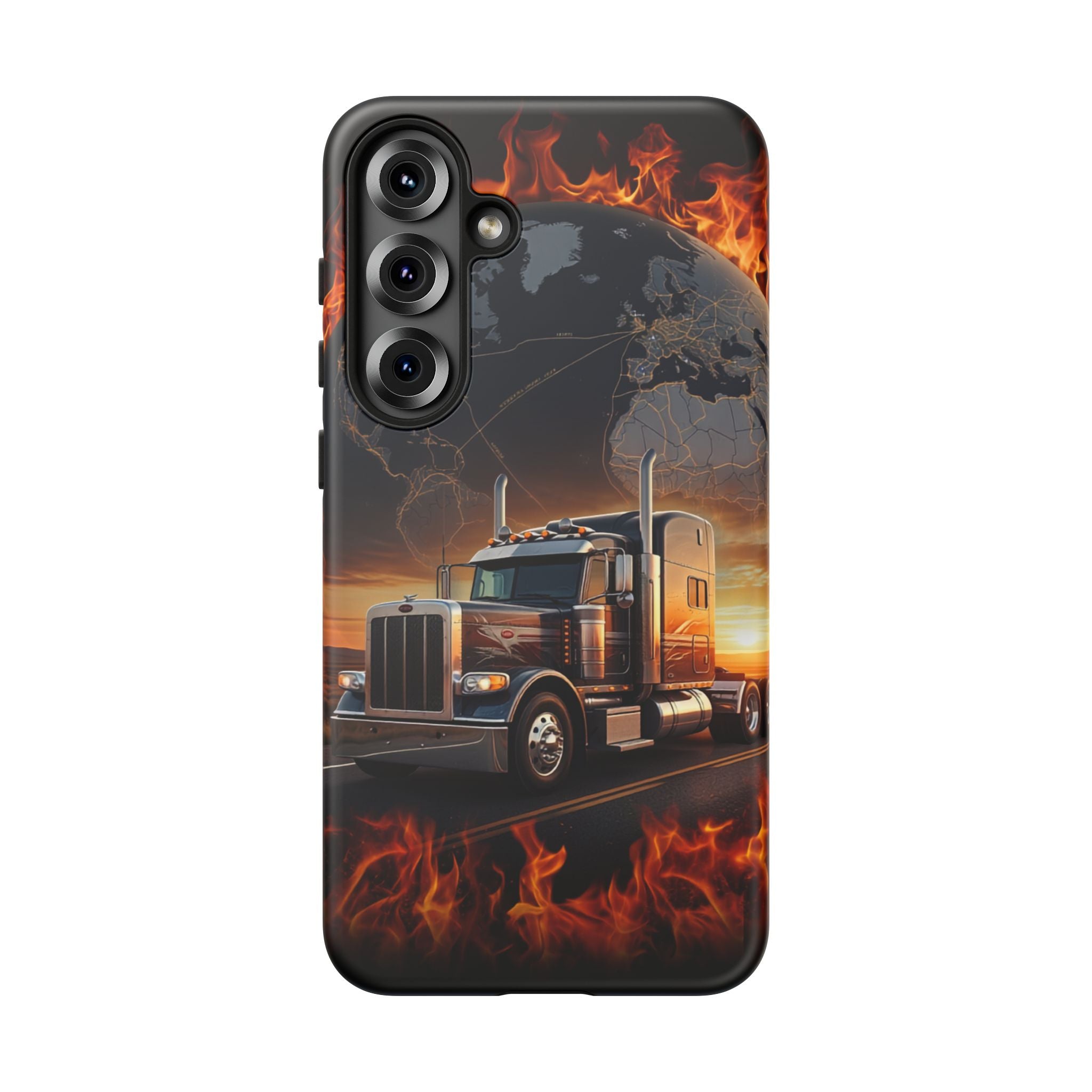 Truck Flames Phone Case — Bold Semi-Truck Globe Design