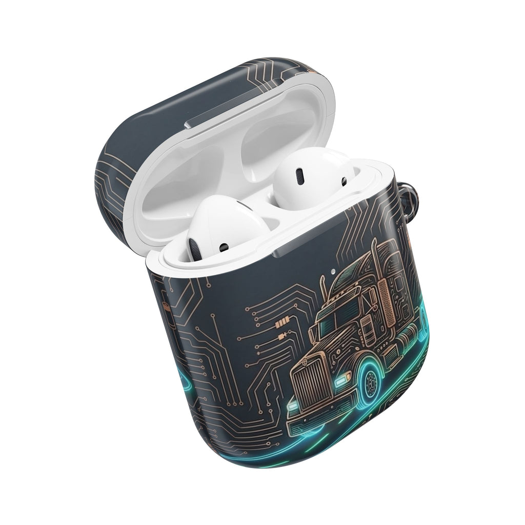 Trucker Tech AirPods Case — Neon Semi Truck Circuit Design