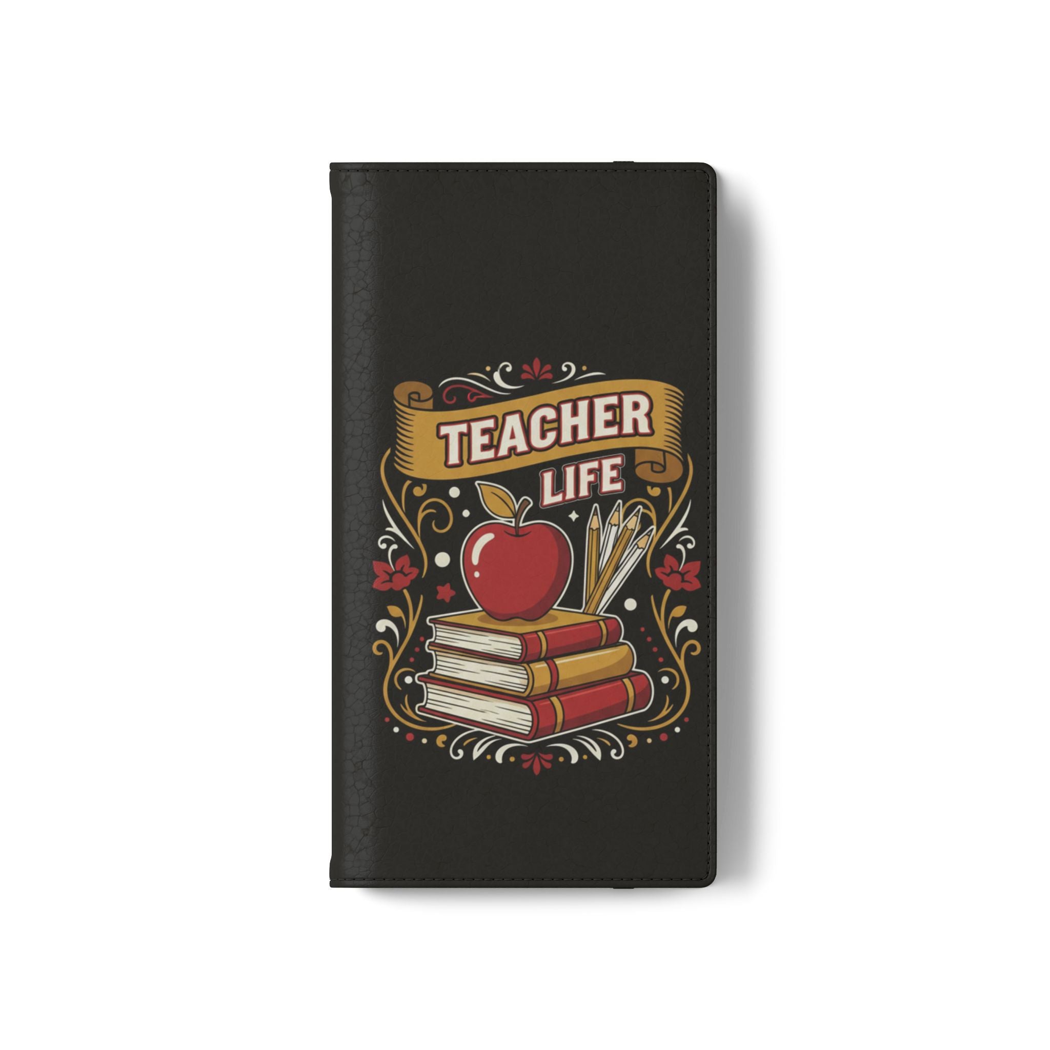 Teacher Life Flip Phone Case – Wallet Folio with Apple & Books Design