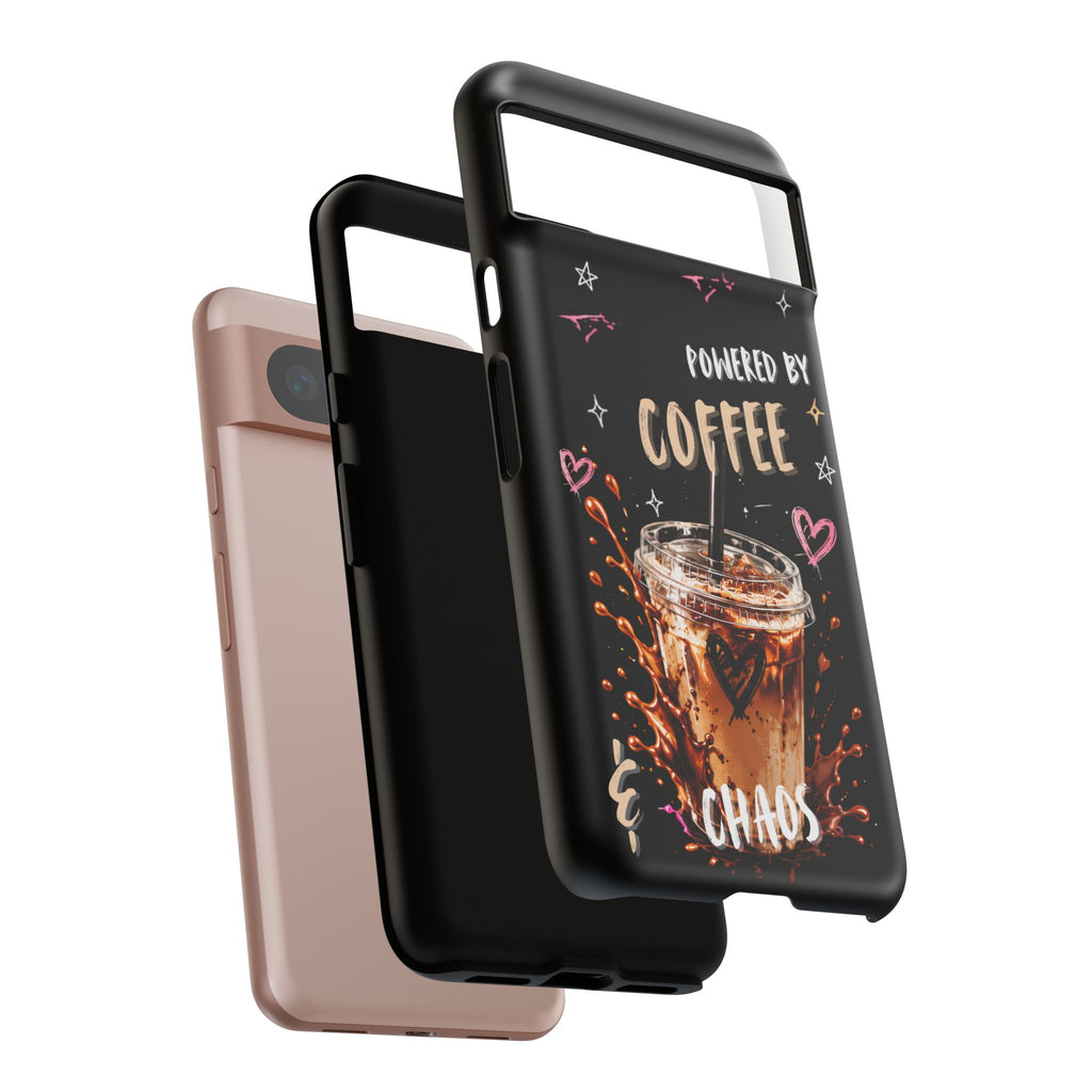 Phone Case — "Powered by Coffee & Chaos" Iced Coffee Protective Cover