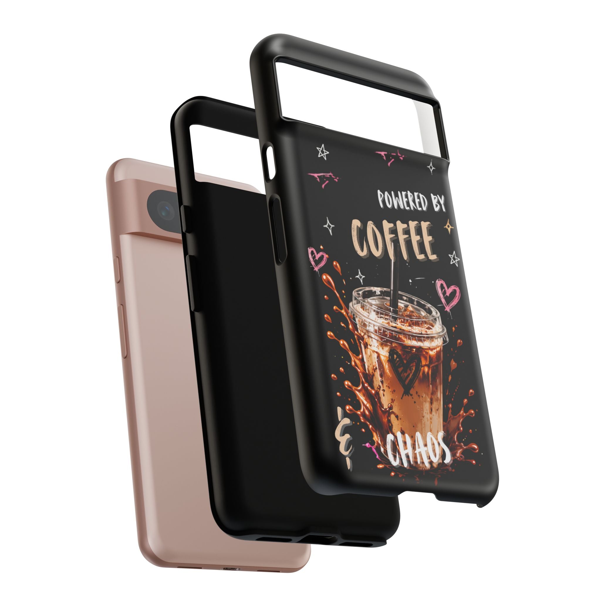 Phone Case — "Powered by Coffee & Chaos" Iced Coffee Protective Cover