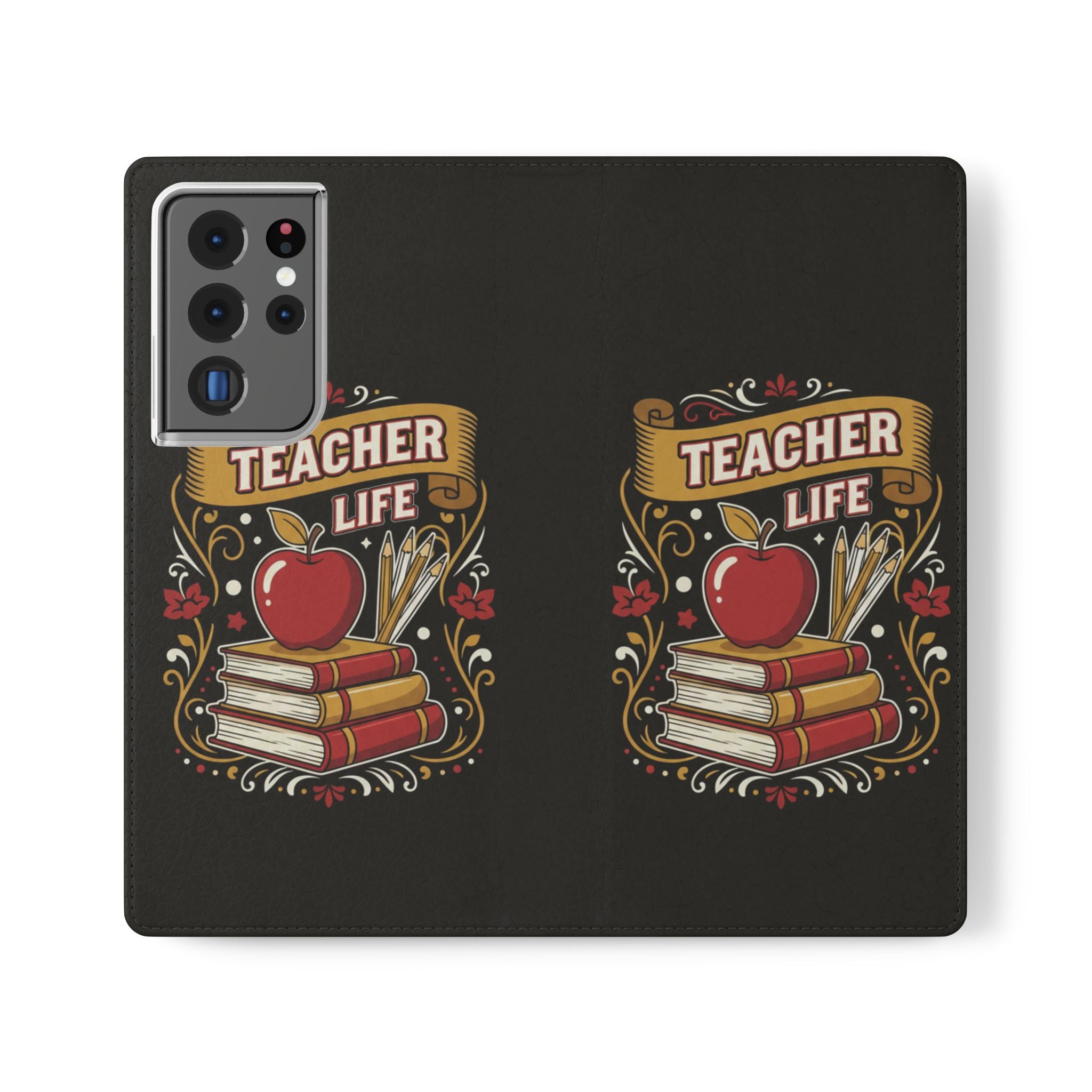 Teacher Life Flip Phone Case – Wallet Folio with Apple & Books Design