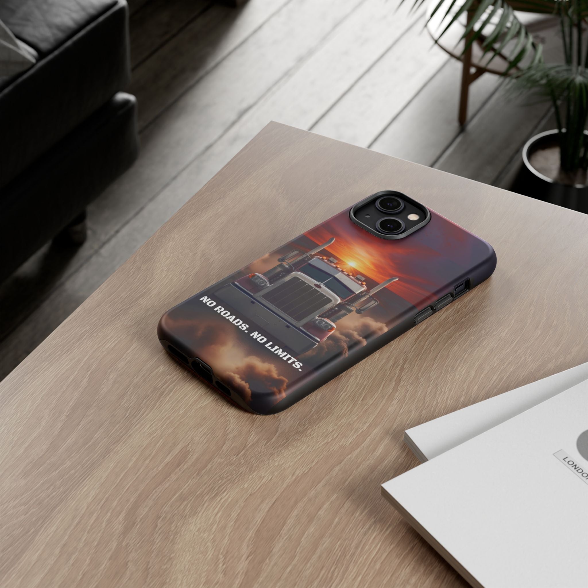 Truck Phone Case — "No Roads. No Limits." Sunset Semi Truck Protective Case