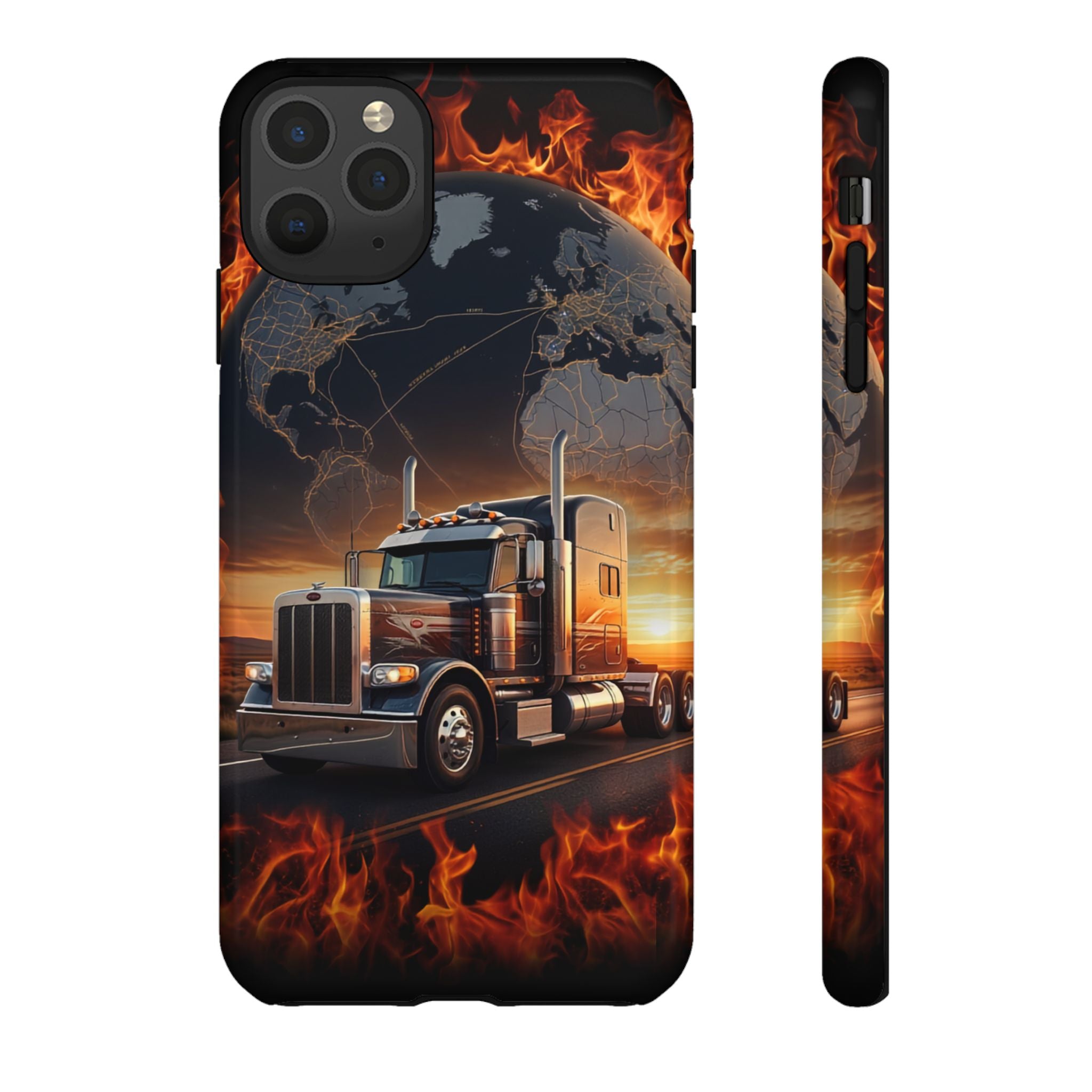 Truck Flames Phone Case — Bold Semi-Truck Globe Design