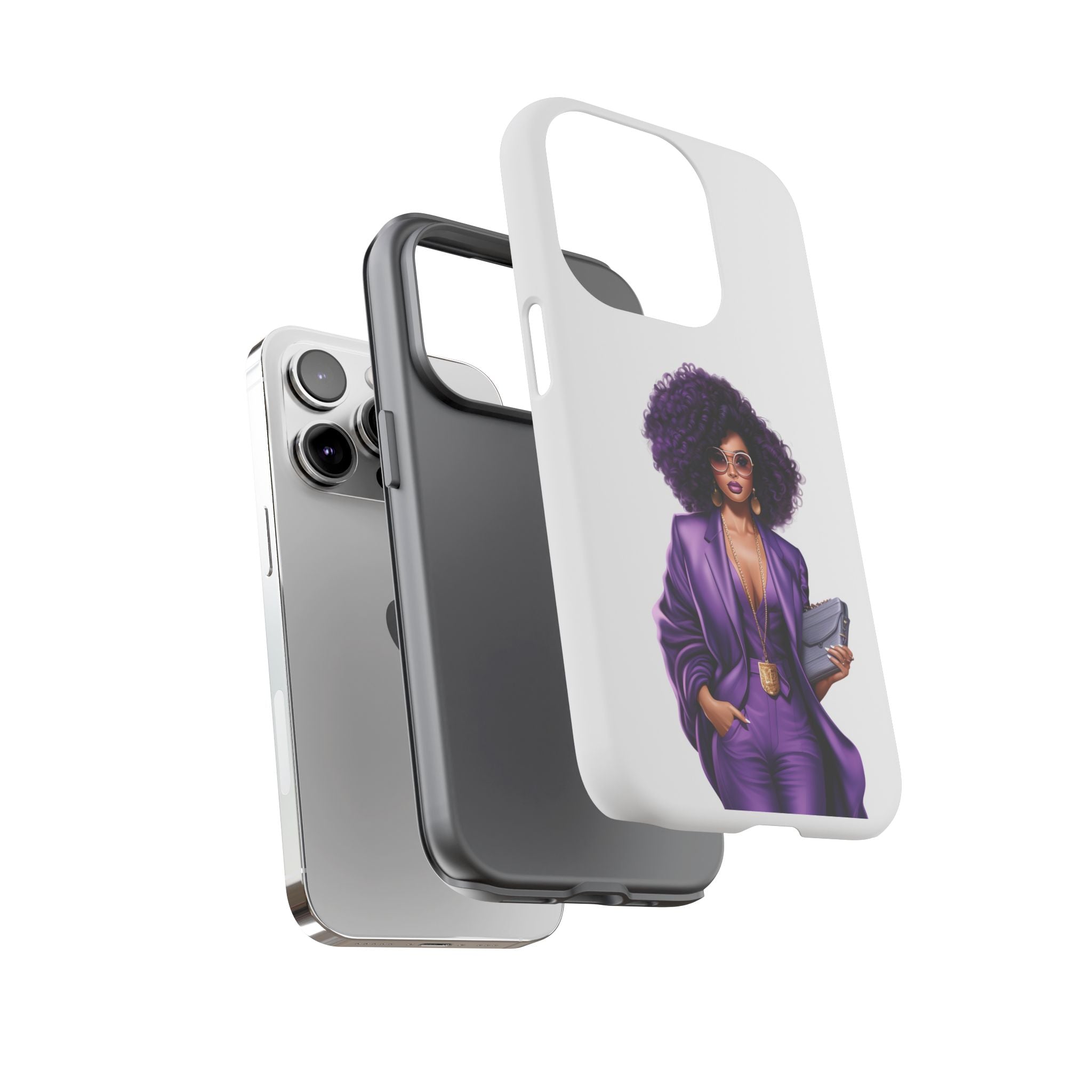 Purple Power Woman Phone Case — Afro Chic Businesswoman Protective Phone Cover
