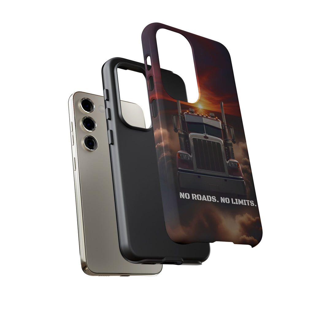 Truck Phone Case — "No Roads. No Limits." Sunset Semi Truck Protective Case