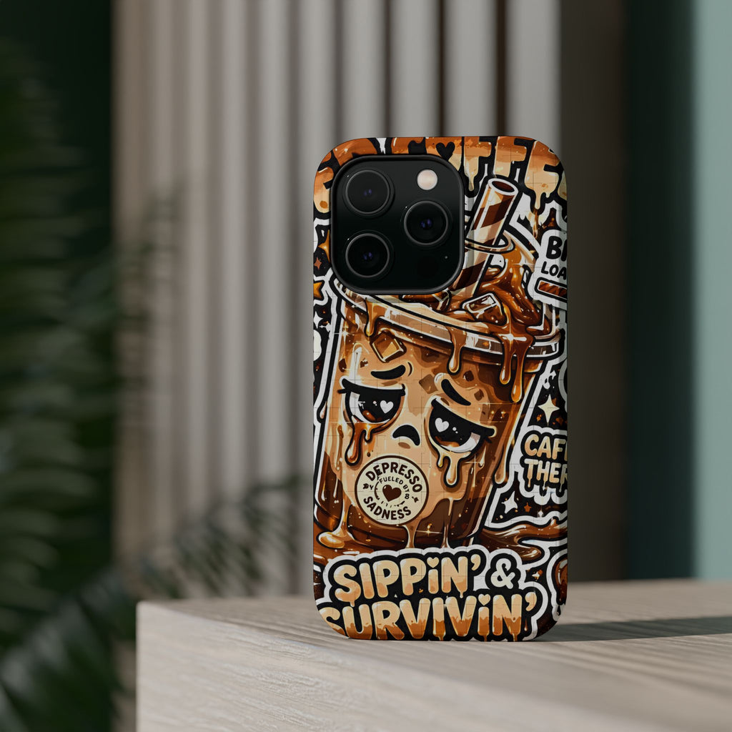 Iced Coffee Phone Case — “Sippin' & Survivin'” Magnetic Impact-Resistant Case