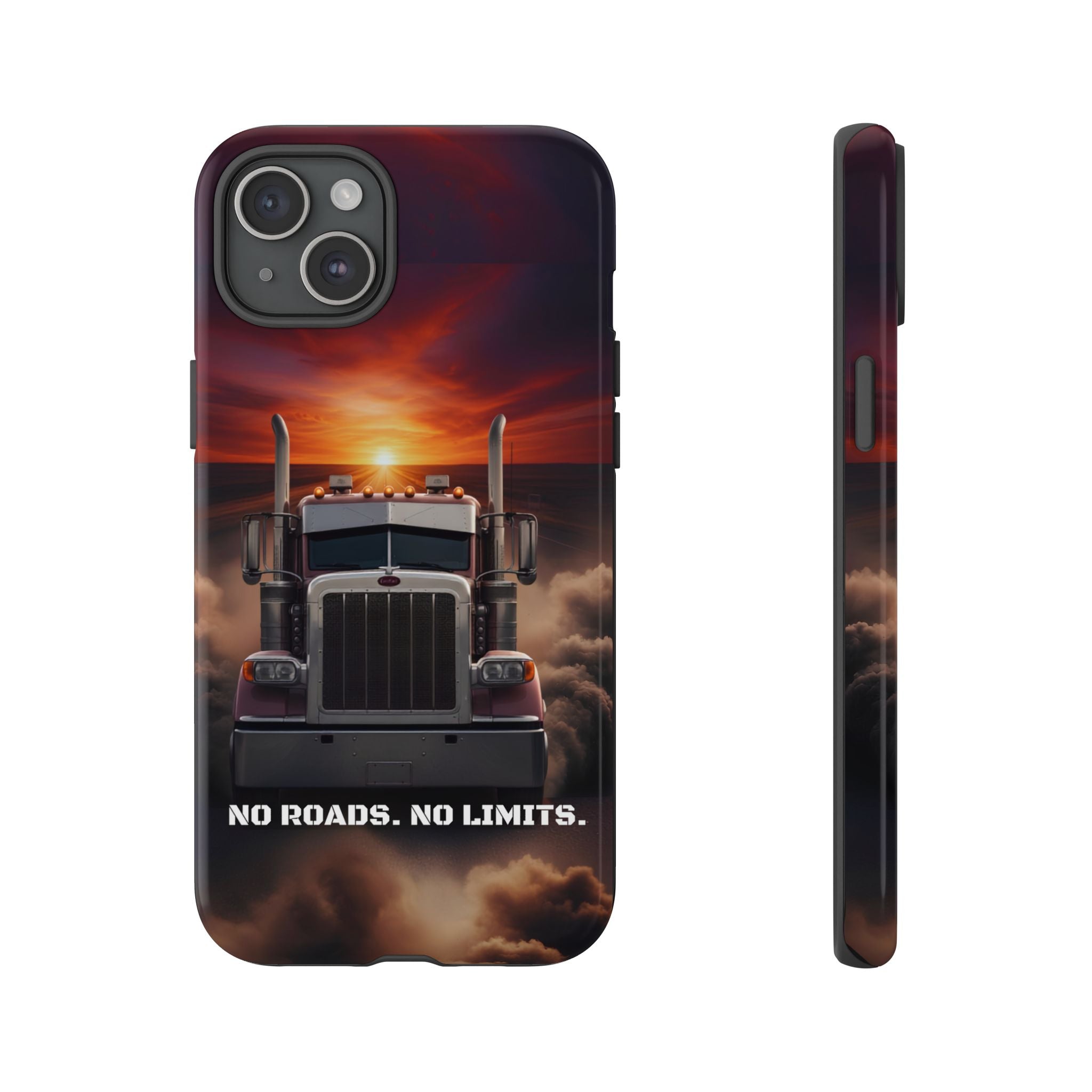 Truck Phone Case — "No Roads. No Limits." Sunset Semi Truck Protective Case