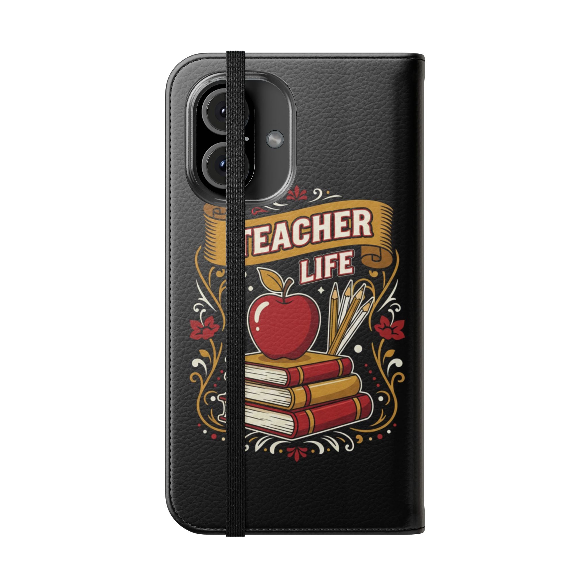Teacher Life Flip Phone Case – Wallet Folio with Apple & Books Design