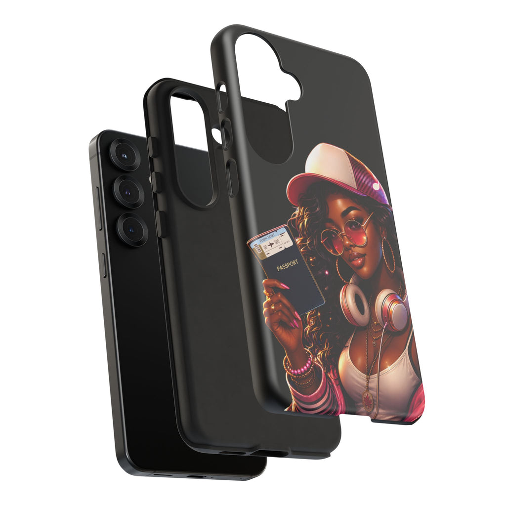 Tough Case – Stylized Urban Girl Phone Case with Headphones & Passport