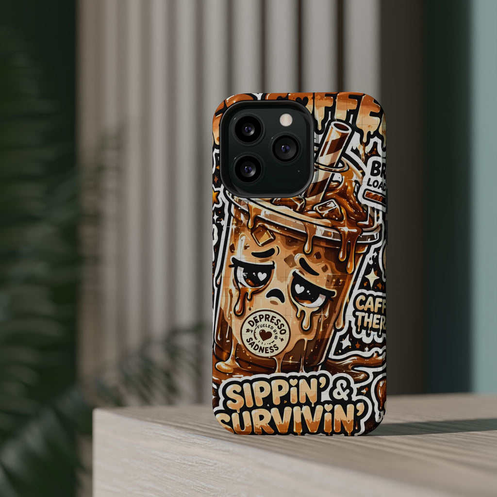 Iced Coffee Phone Case — “Sippin' & Survivin'” Magnetic Impact-Resistant Case