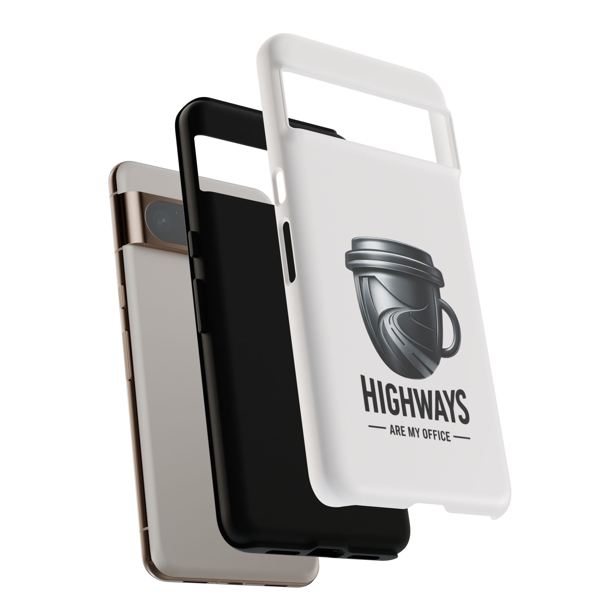 Hard Shell Phone Case — “Highways Are My Office” Travel Coffee Design