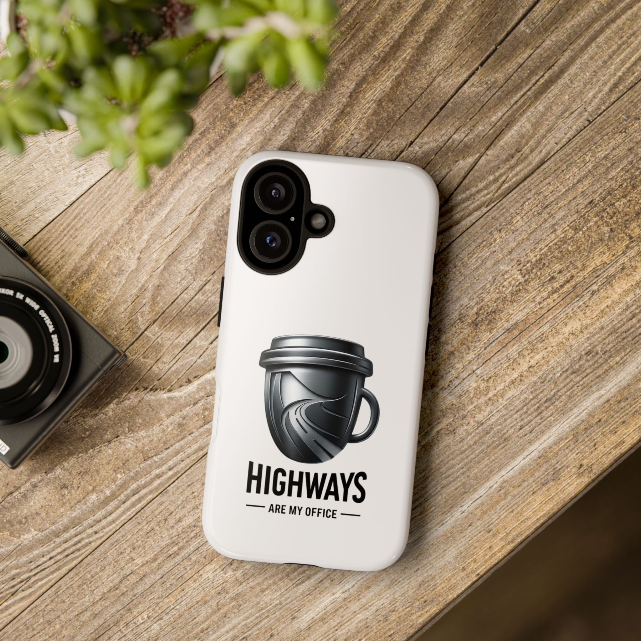 Hard Shell Phone Case — “Highways Are My Office” Travel Coffee Design