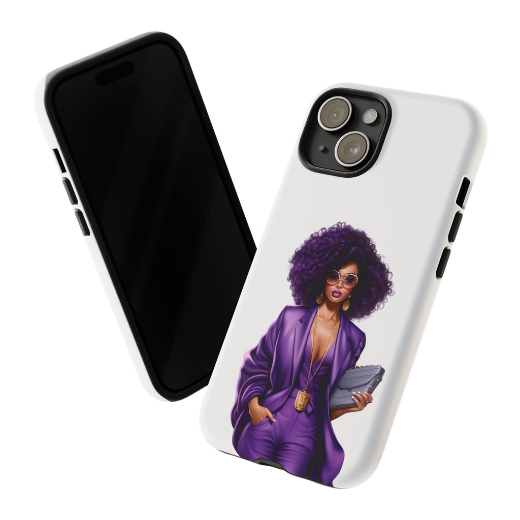 Purple Power Woman Phone Case — Afro Chic Businesswoman Protective Phone Cover