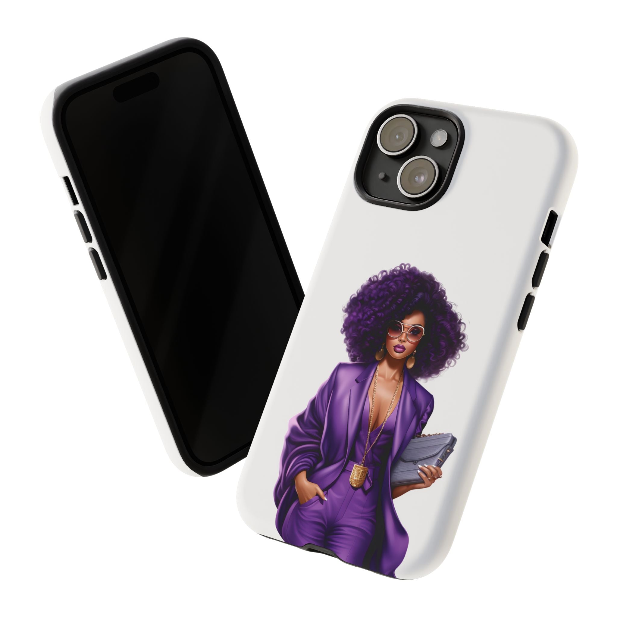Purple Power Woman Phone Case — Afro Chic Businesswoman Protective Phone Cover